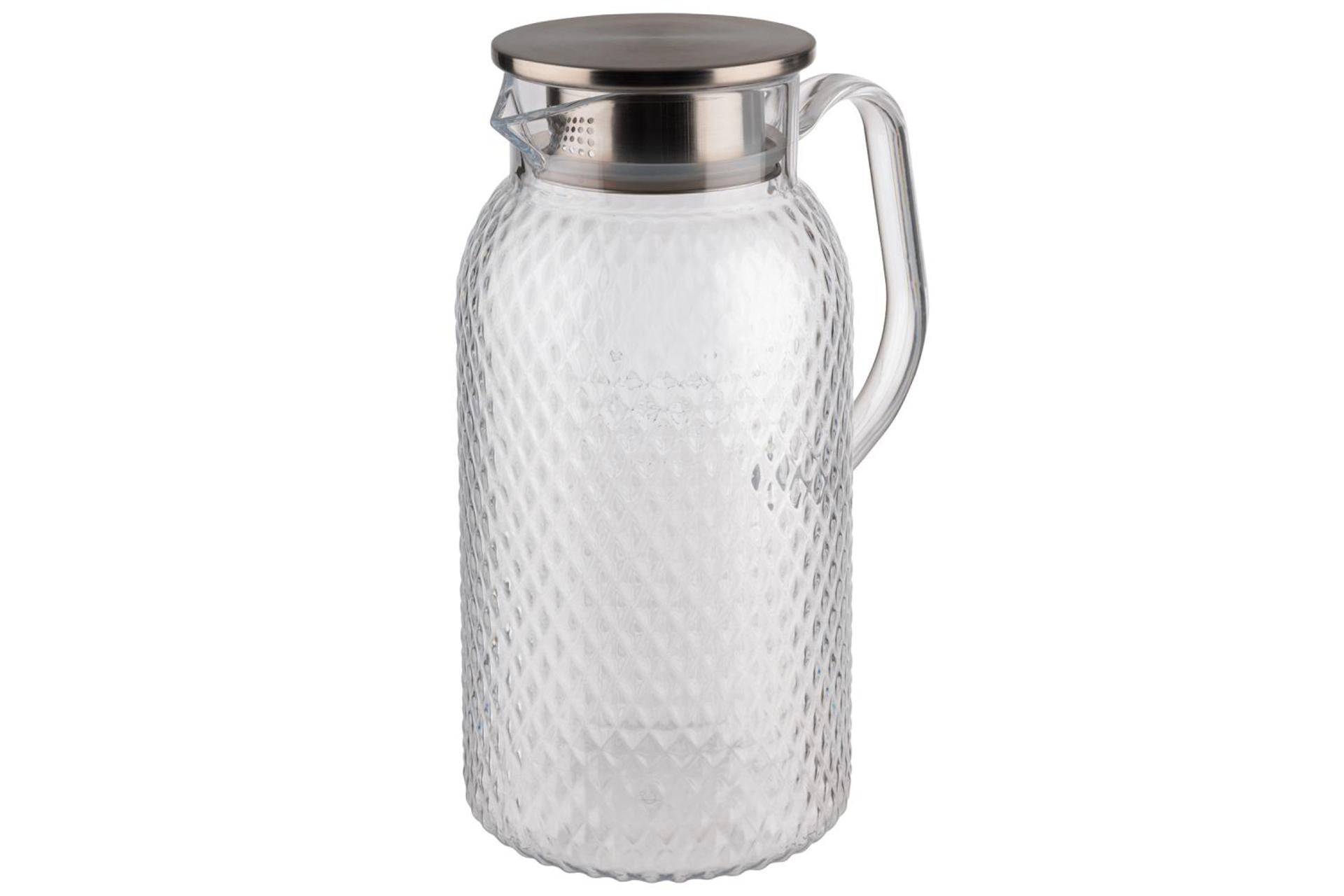 APS Old Fashion - Caraffa in vetro, diametro 12 cm, altezza 26 cm, vetro da 1,8 litri, in polipropilene, coperchio in silicone con filtro di raccolta