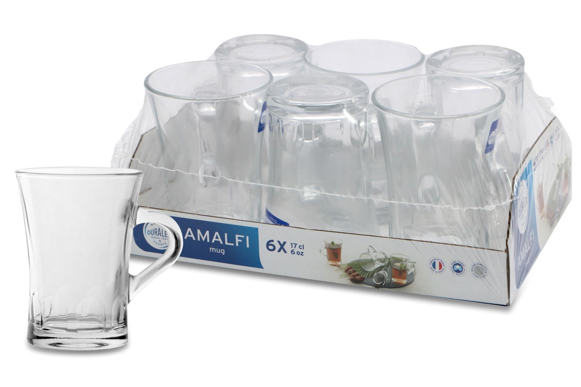 Duralex Amalfi Tazza Mug Con Manico 17 cl In Vetro Temperato Resistente Agli Urti e Shock Termici - Set 6 Pz