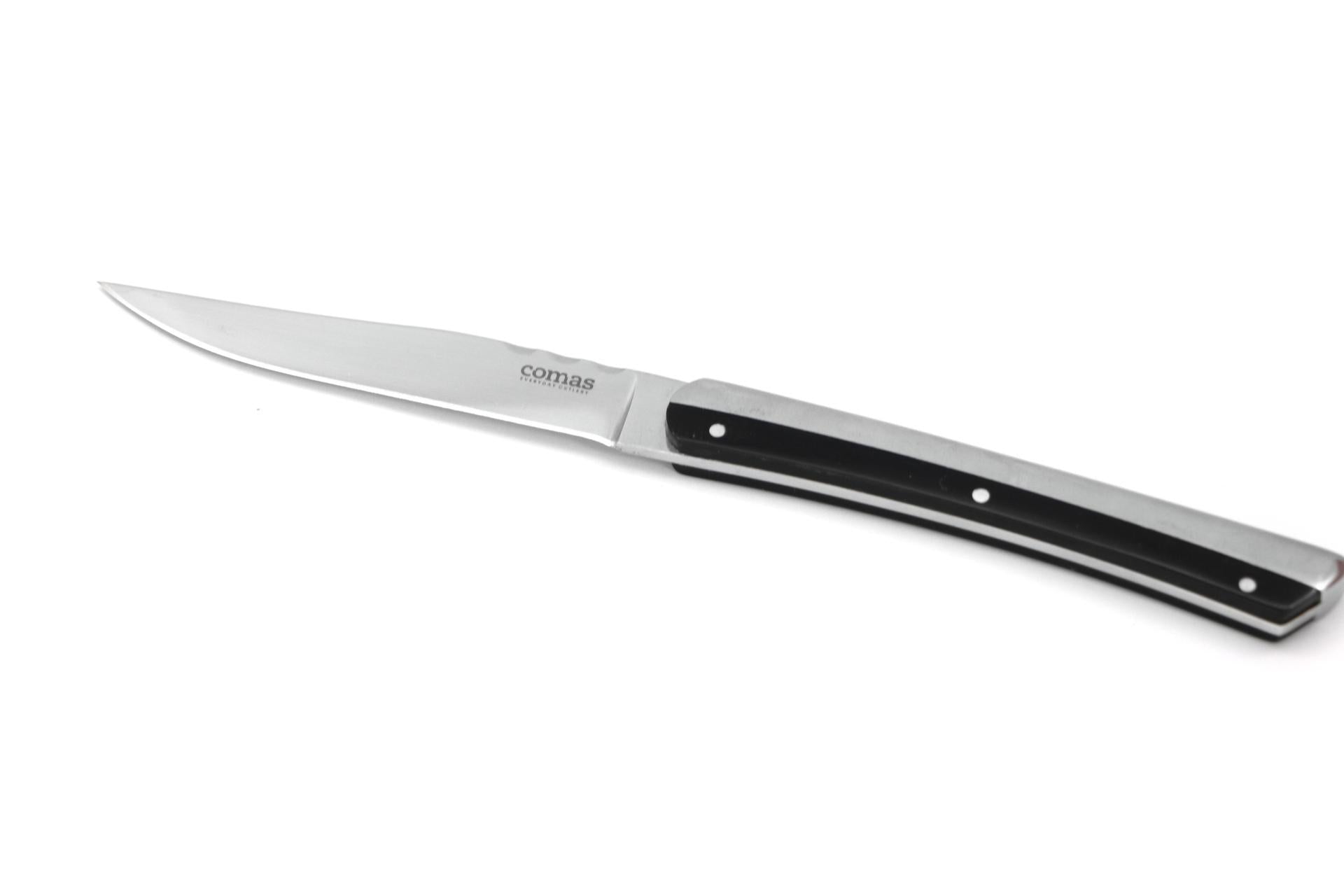 Comas Chuleteros Coltello Bistecca K2 22.5 cm - Manico Inox Nero Con Lama Liscia - Set 6 Pz