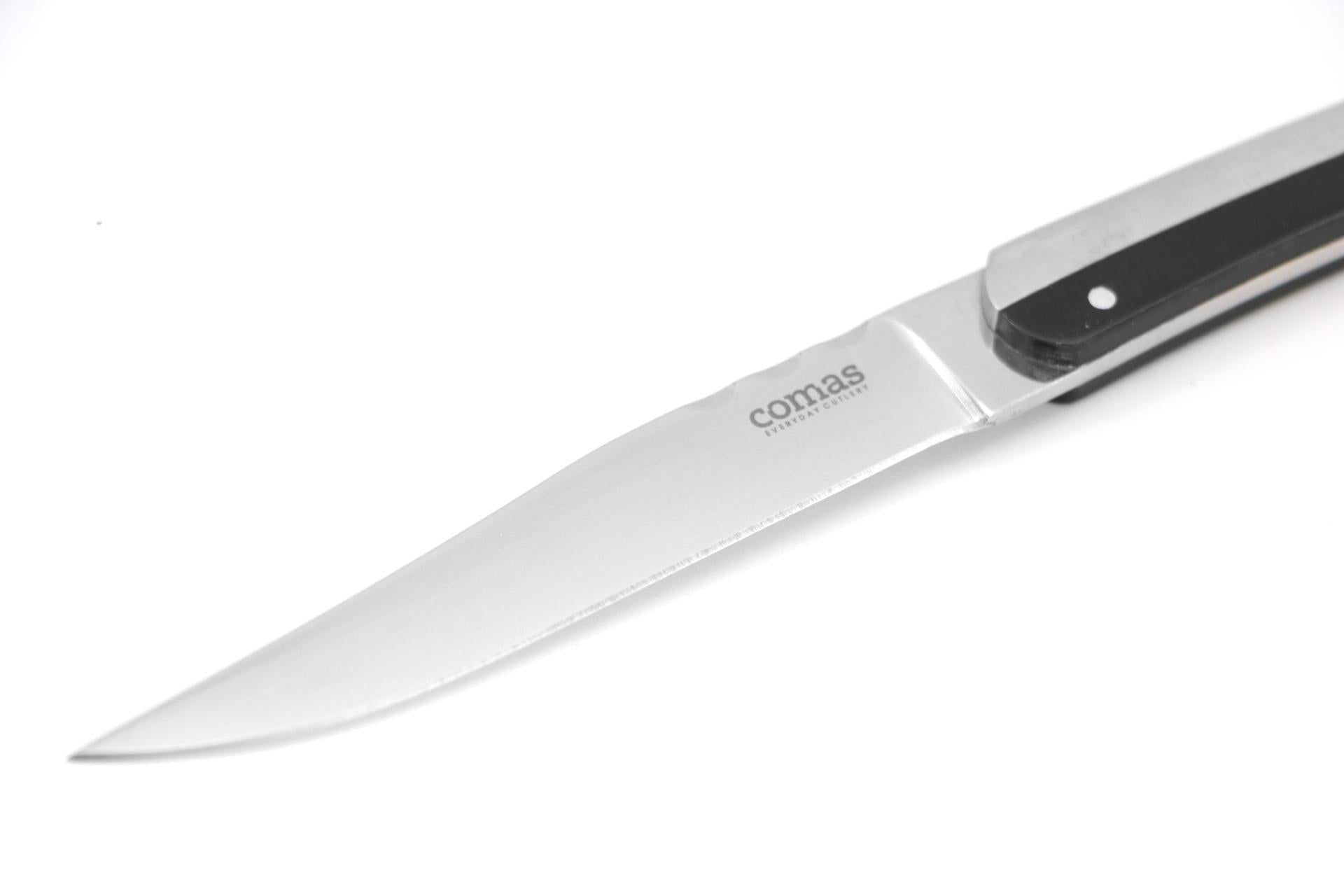 Comas Chuleteros Coltello Bistecca K2 22.5 cm - Manico Inox Nero Con Lama Liscia - Set 6 Pz
