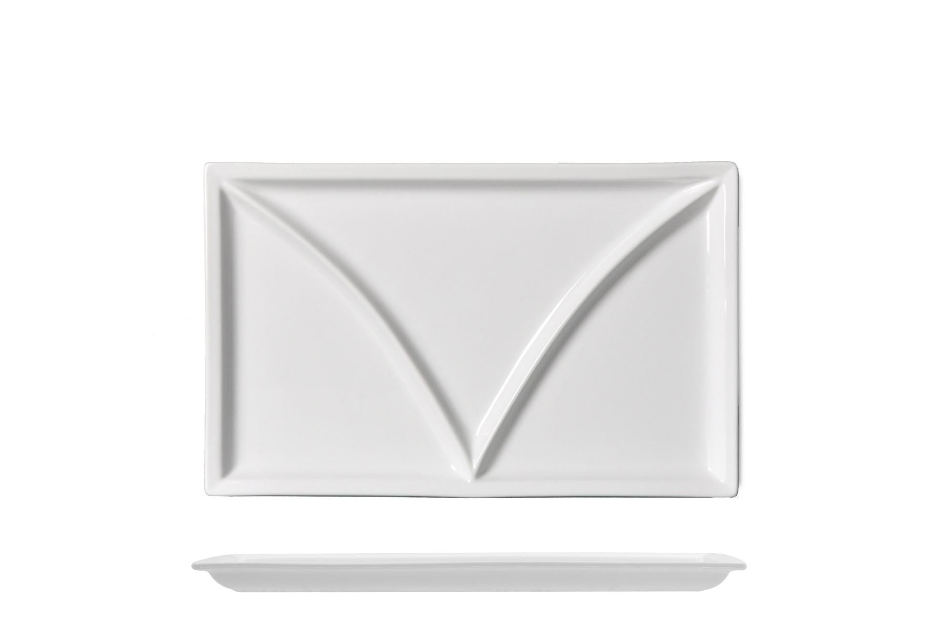 Import Tavola Professional JustWhite Piatto 3 Scomparti Rettangolare 36 x 22 cm In Porcellana Bianca - Set 2 Pz