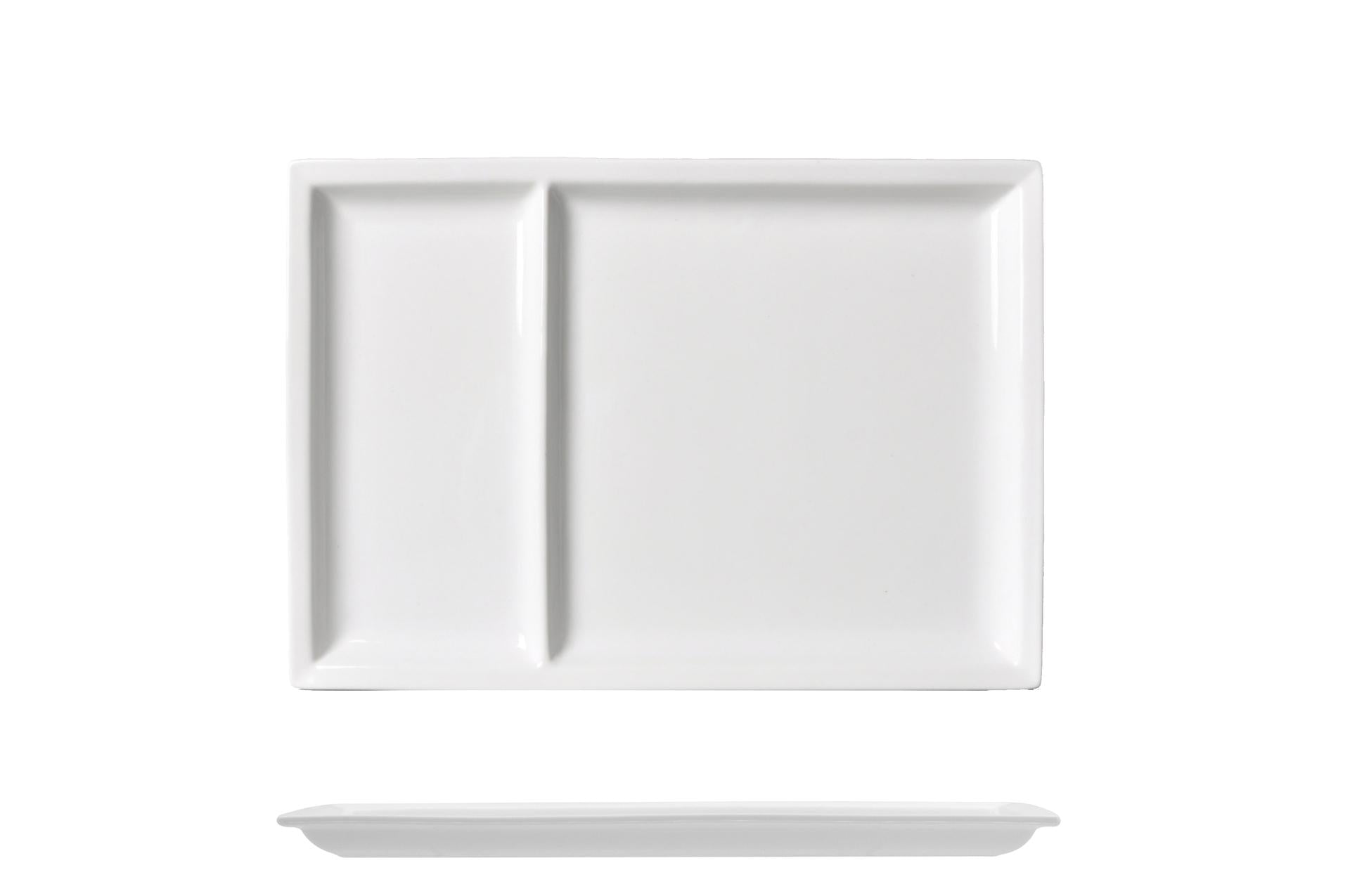 Import Tavola Professional JustWhite Piatto 2 Scomparti Rettangolare 31 x 22 cm In Porcellana Bianca - Set 3 Pz