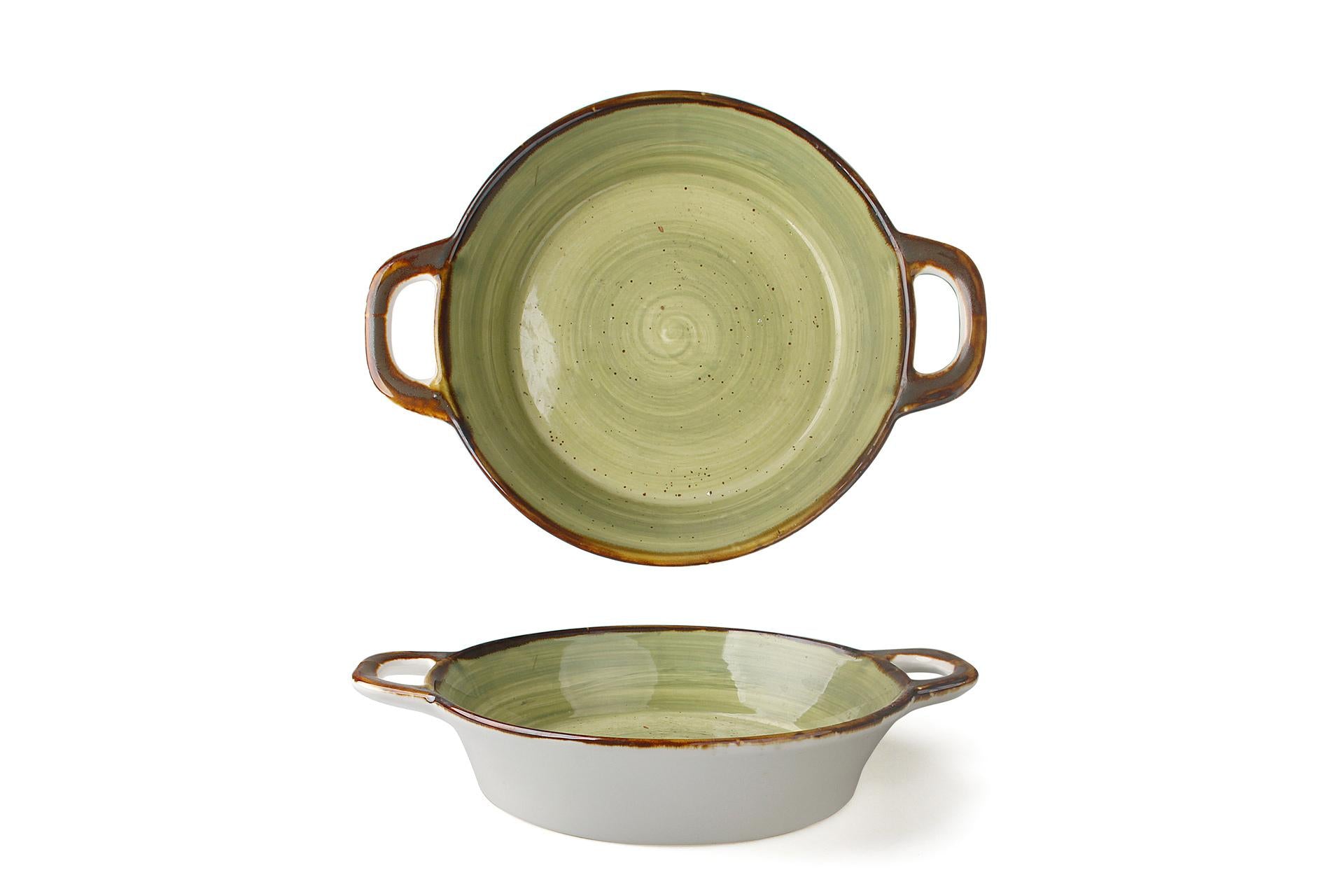 JustColor Tegamino 2 Manici Ø15 cm Verde In Porcellana Con Finitura Puntini Sesamo - Set 3 Pz