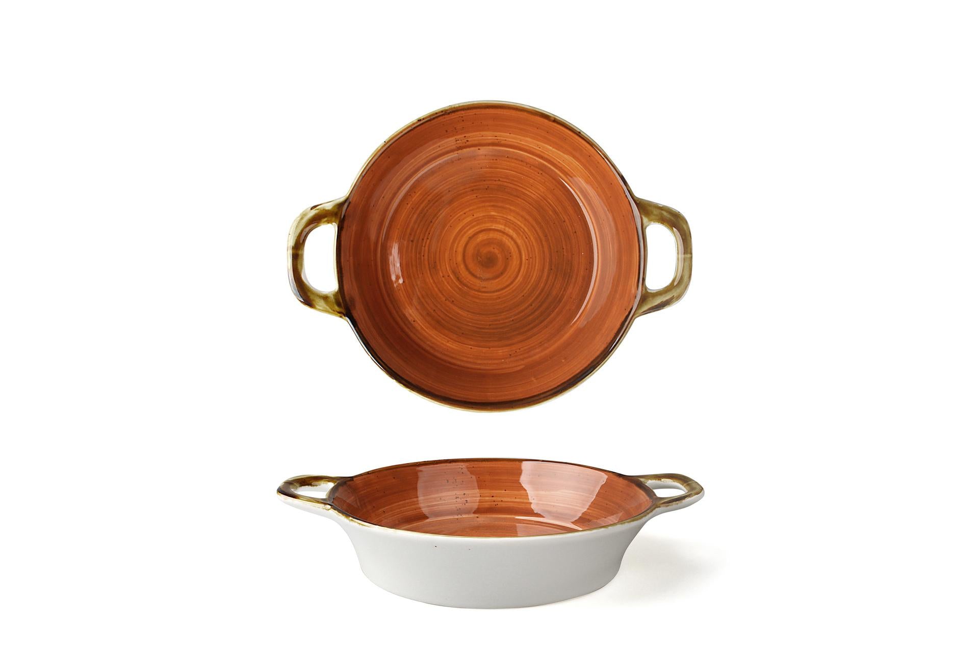 Just Tegamino 2 Manici Ø15 cm Rosso/Arancio In Porcellana - Linea JustColor - Set 3 Pz