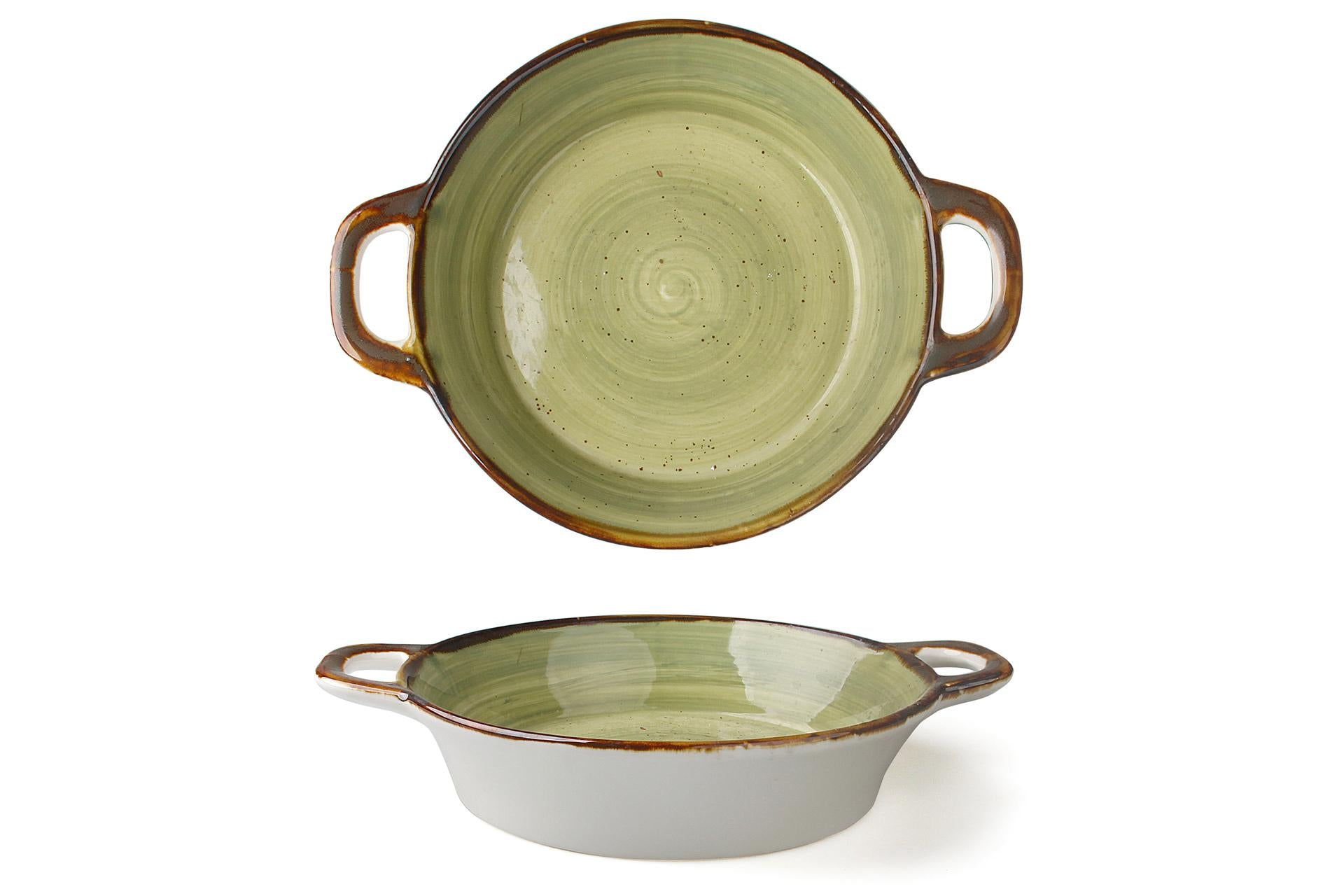 JustColor Tegamino 2 Manici Ø20 cm Verde In Porcellana Con Finitura Puntini Sesamo - Set 3 Pz