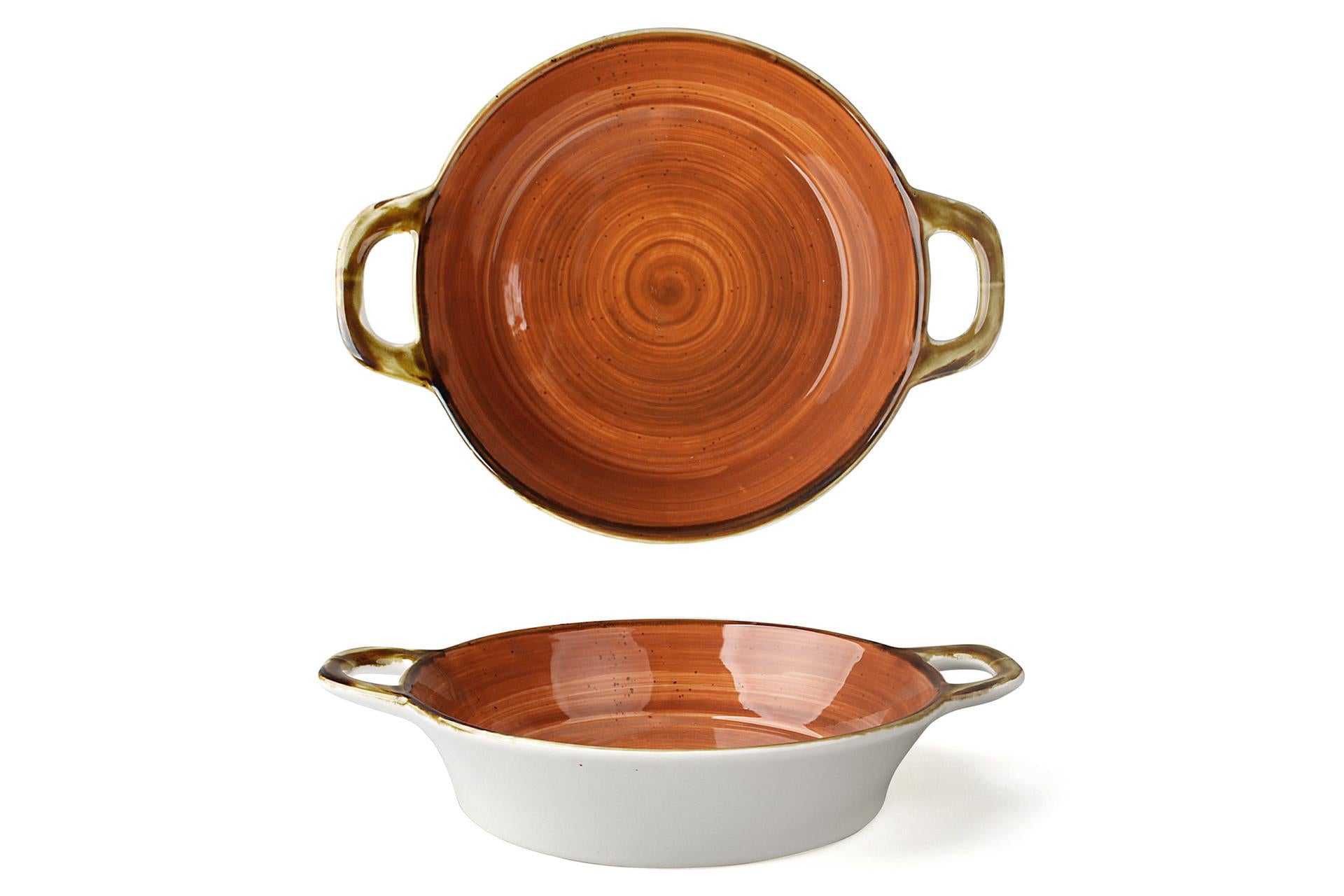 Justcolor Tegamino 2 Manici Ø20 cm Rosso/Arancio In Porcellana Con Finitura Puntini Sesamo - Set 3 Pz