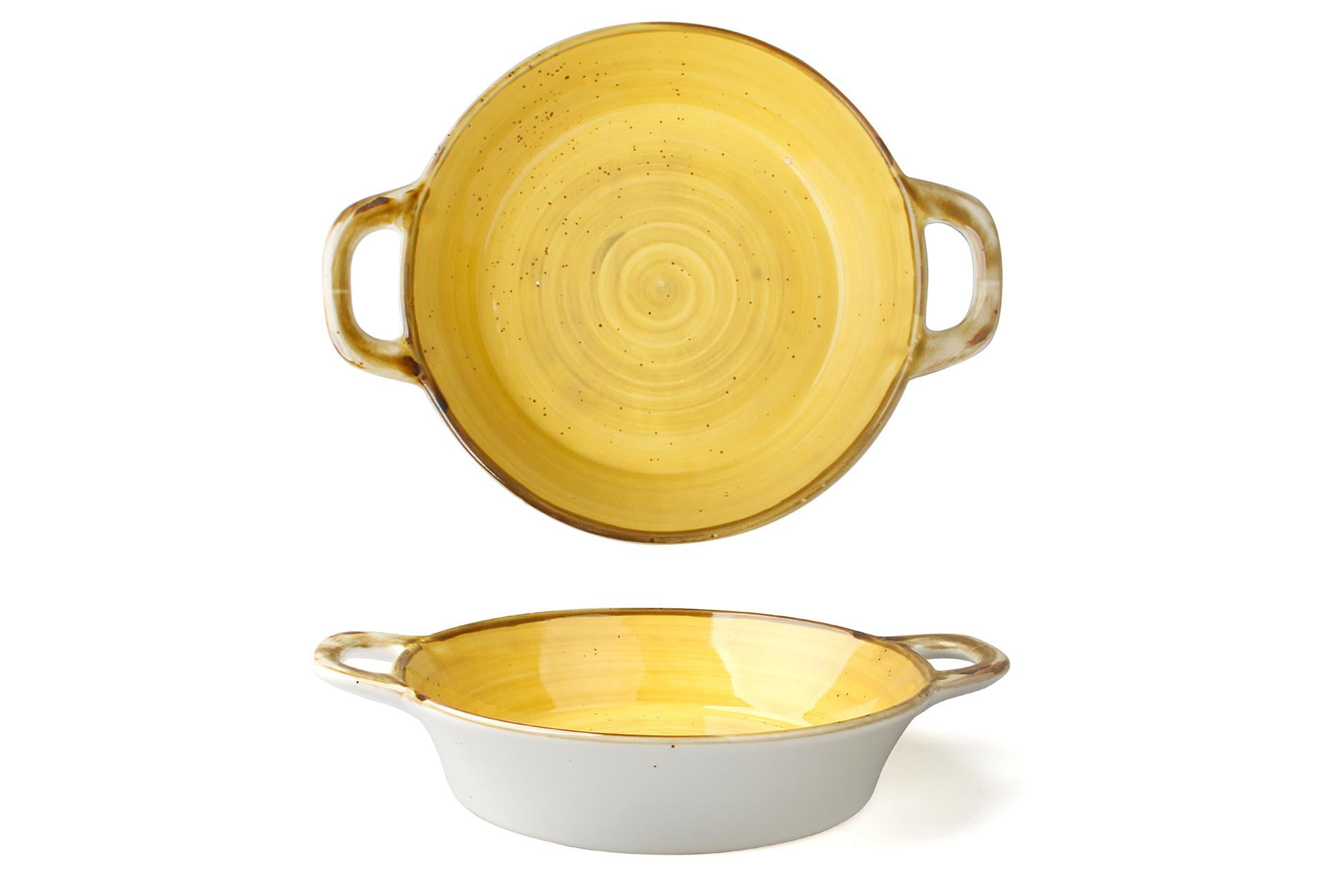 Just Tegamino 2 Manici Ø20 cm Giallo In Porcellana - Linea JustColor Con Finitura Puntini Sesamo - Set 3 Pz
