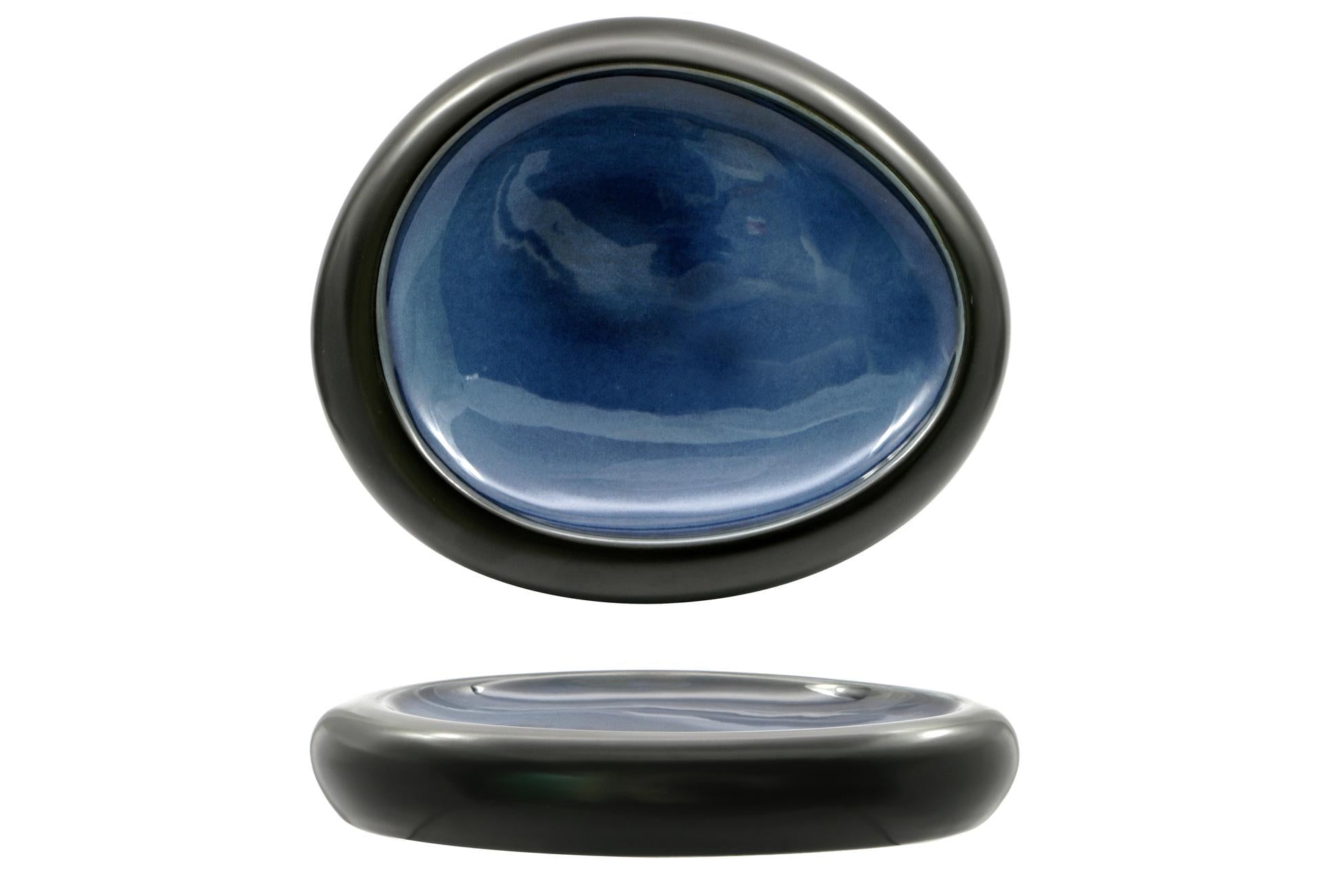 Import Tavola Professional Madeira Piatto Alto Ovale 26.5x22.5 cm In Porcellana Nero-Blu - Set 4 Pz