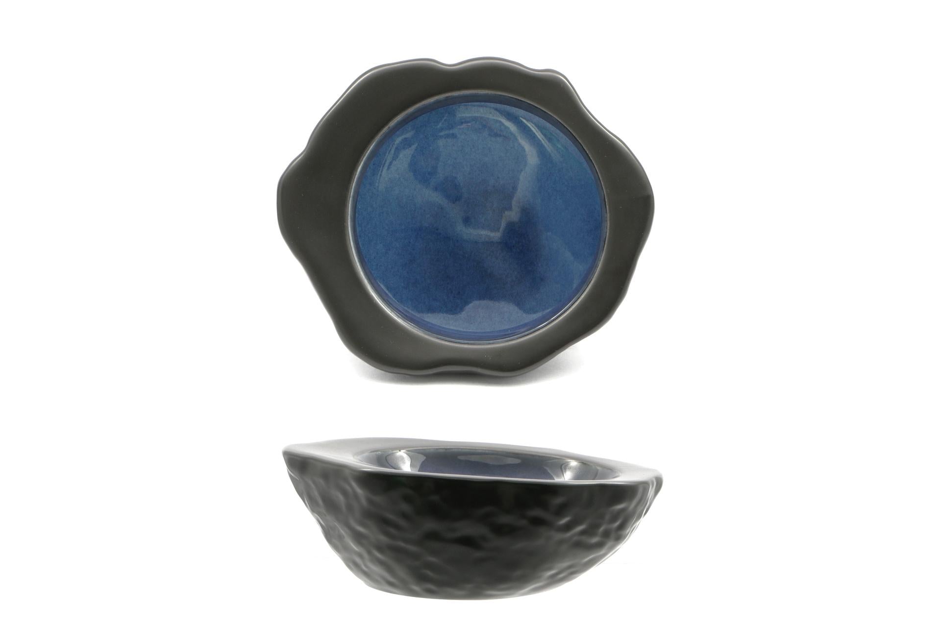 Import Tavola Professional Madeira Coppa Concava Effetto Pietra 24.5 x 20.5 cm In Porcellana Nero-Blu - Set 2 Pz