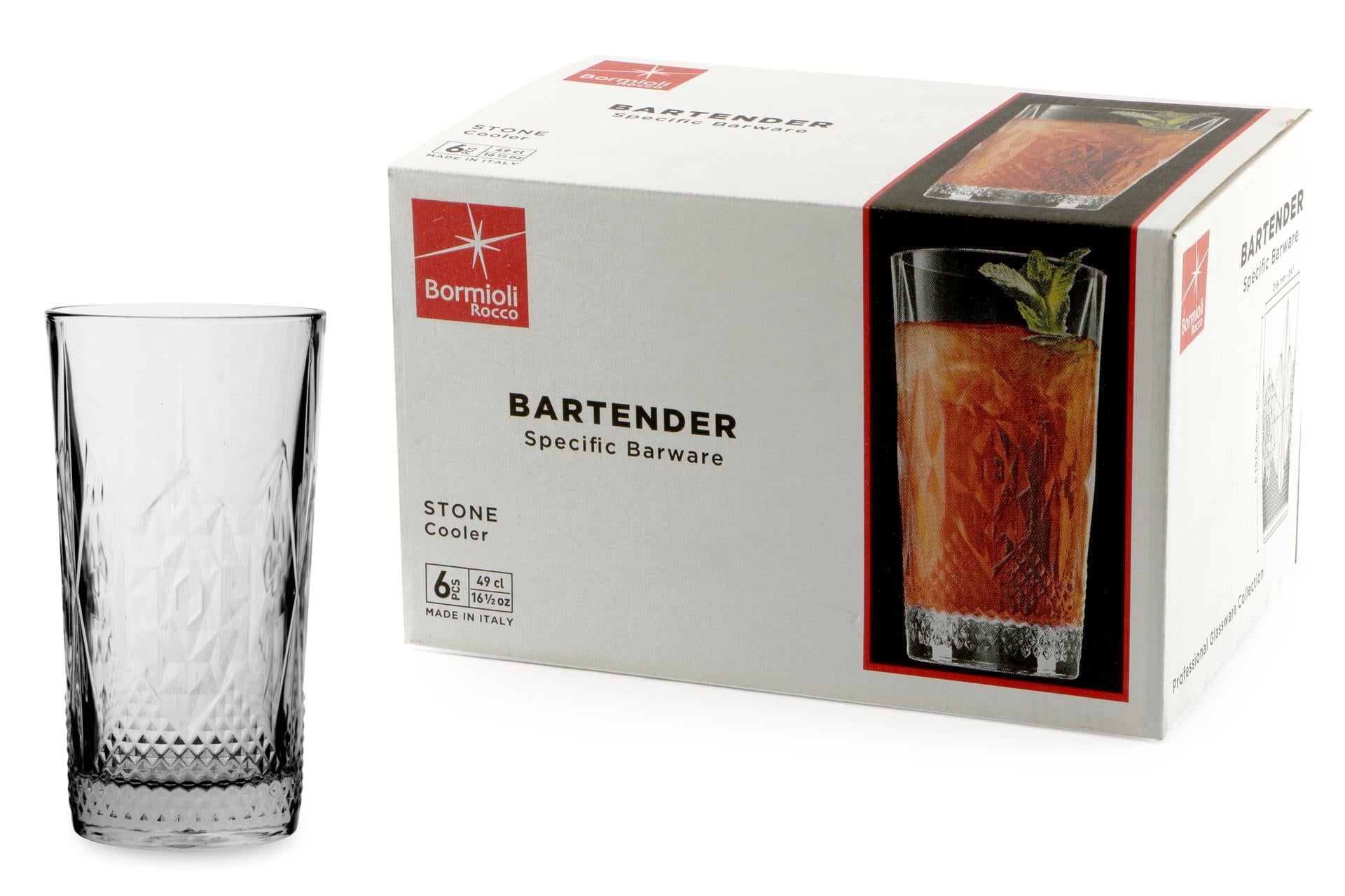 Bormioli Rocco Stone Bicchiere Cooler 49 cl - Design Italiano Con Motivi Geometrici - Set 12 Pz