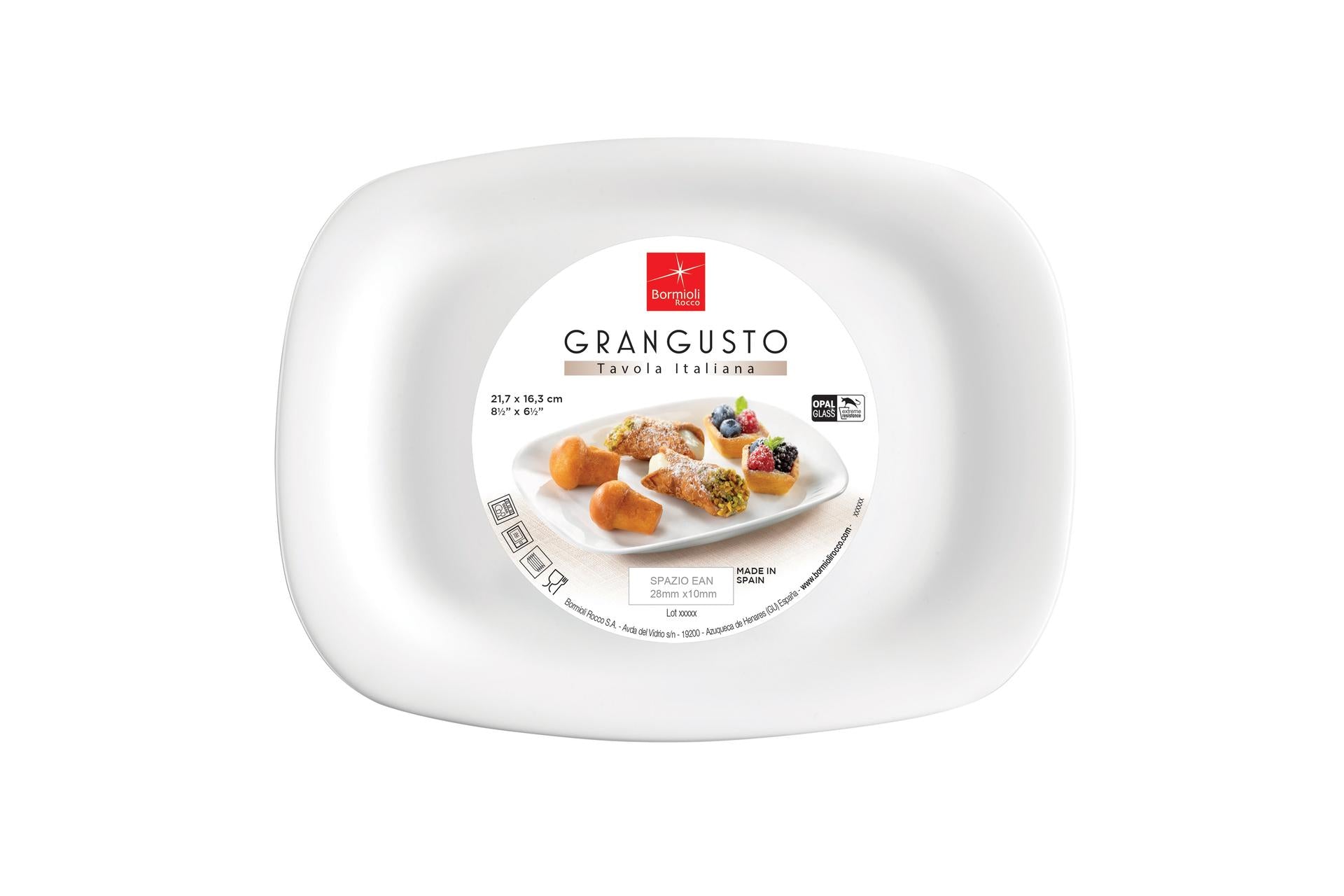 Bormioli Rocco Grangusto Piatto Pasticceria H.1.95 cm - 21.7 x 16.3 cm - Set 12 Pz