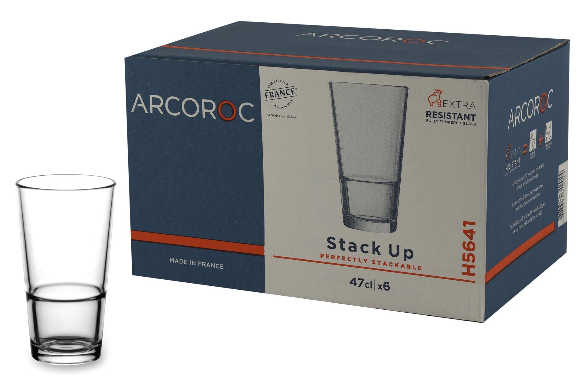 Arcoroc Stack Up Bicchiere Temperato Cl 47 - H 147 mm Ø 87 mm Impilabile - Set 6 Pz