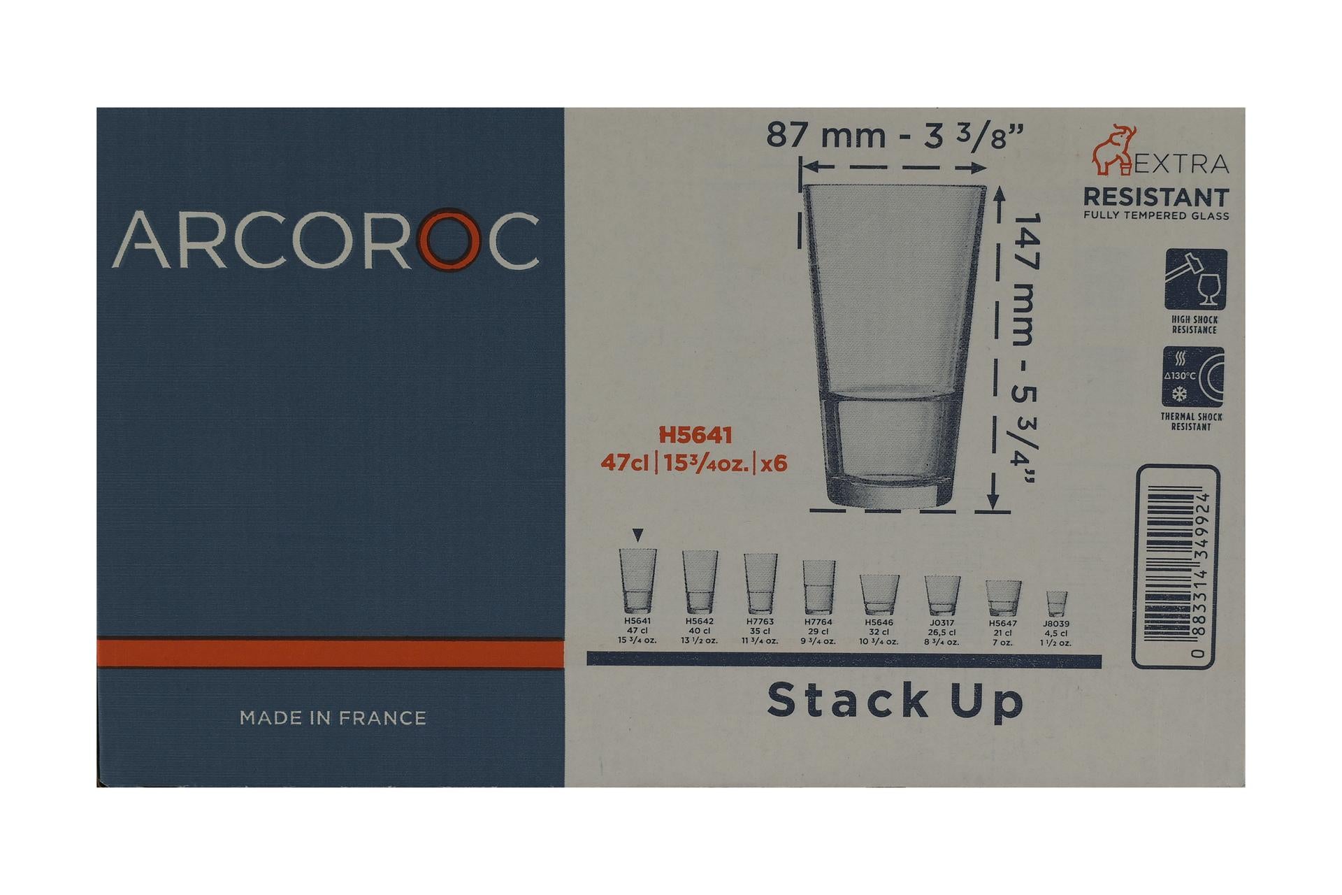 Arcoroc Stack Up Bicchiere Temperato Cl 47 - H 147 mm Ø 87 mm Impilabile - Set 6 Pz 7