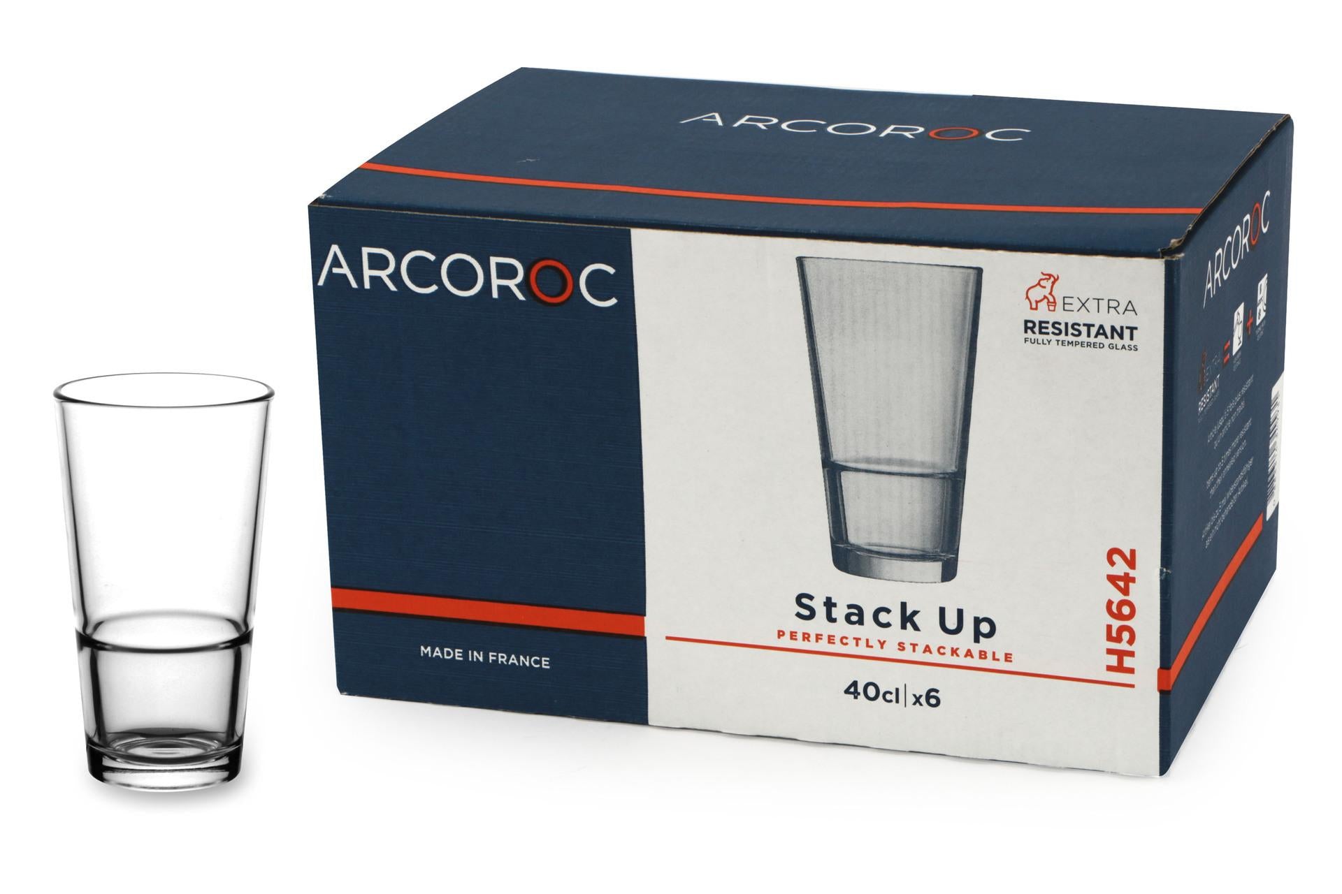 Arcoroc Stack Up Bicchiere Temperato 40 cl - H.144 mm Ø83 mm Impilabile - Set 6 Pz
