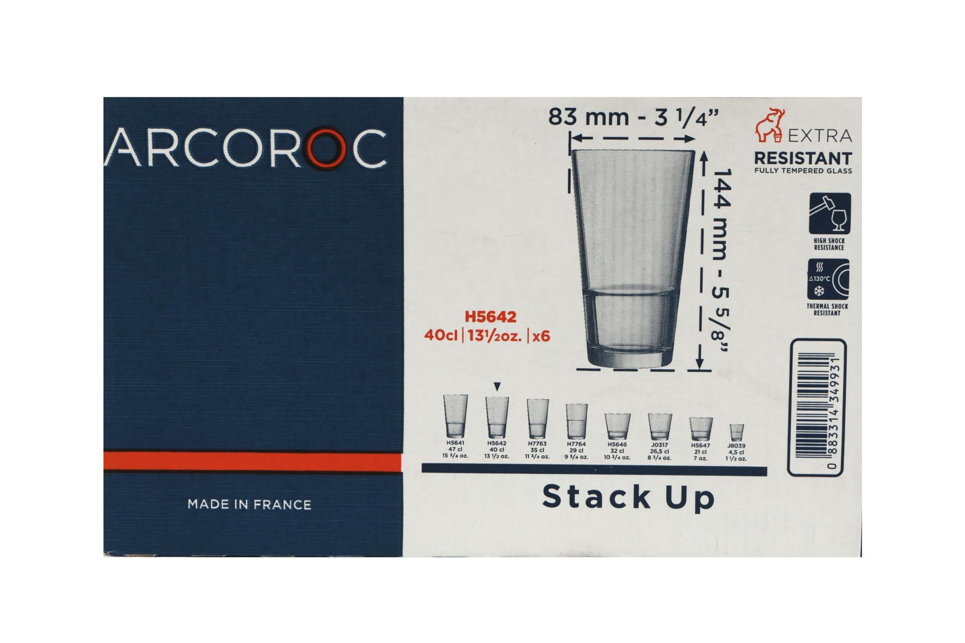 Arcoroc Stack Up Bicchiere Temperato 40 cl - H.144 mm Ø83 mm Impilabile - Set 6 Pz 7