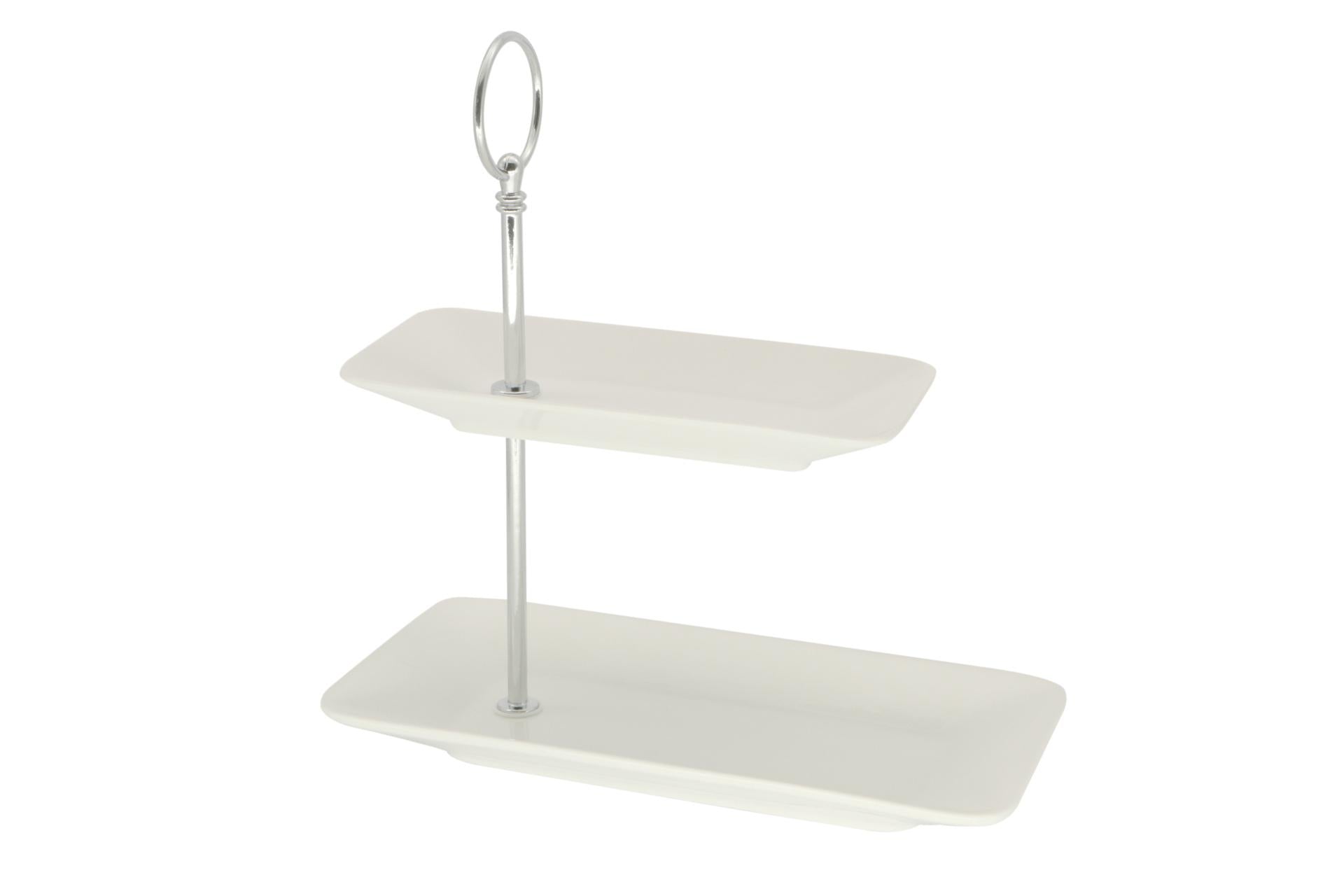 Import Tavola Professional Alzata 2 Piani Rettangolare H.26 cm - 23 x 11.6 cm In Porcellana Bianca