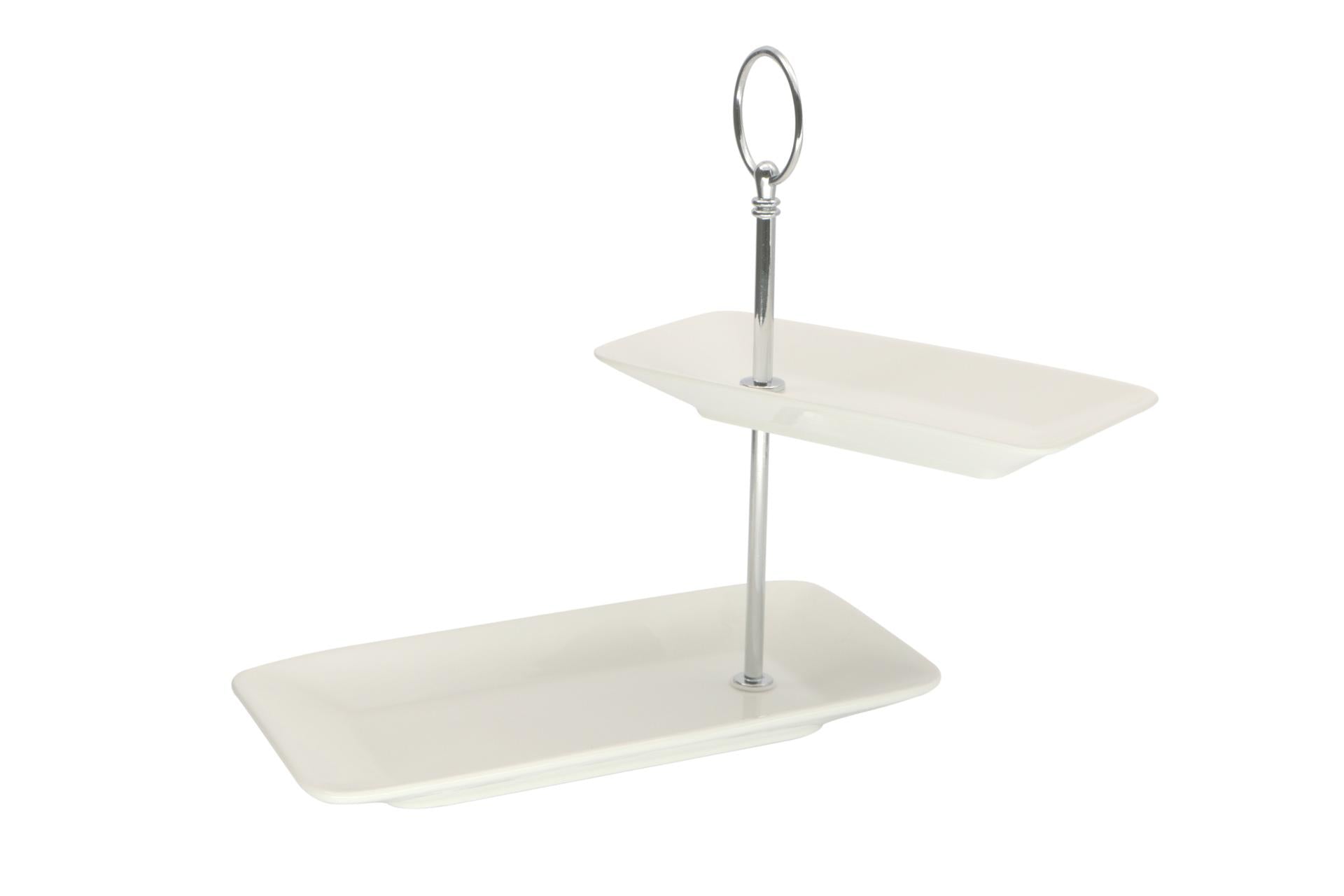 Import Tavola Professional Alzata 2 Piani Rettangolare H.26 cm - 23 x 11.6 cm In Porcellana Bianca