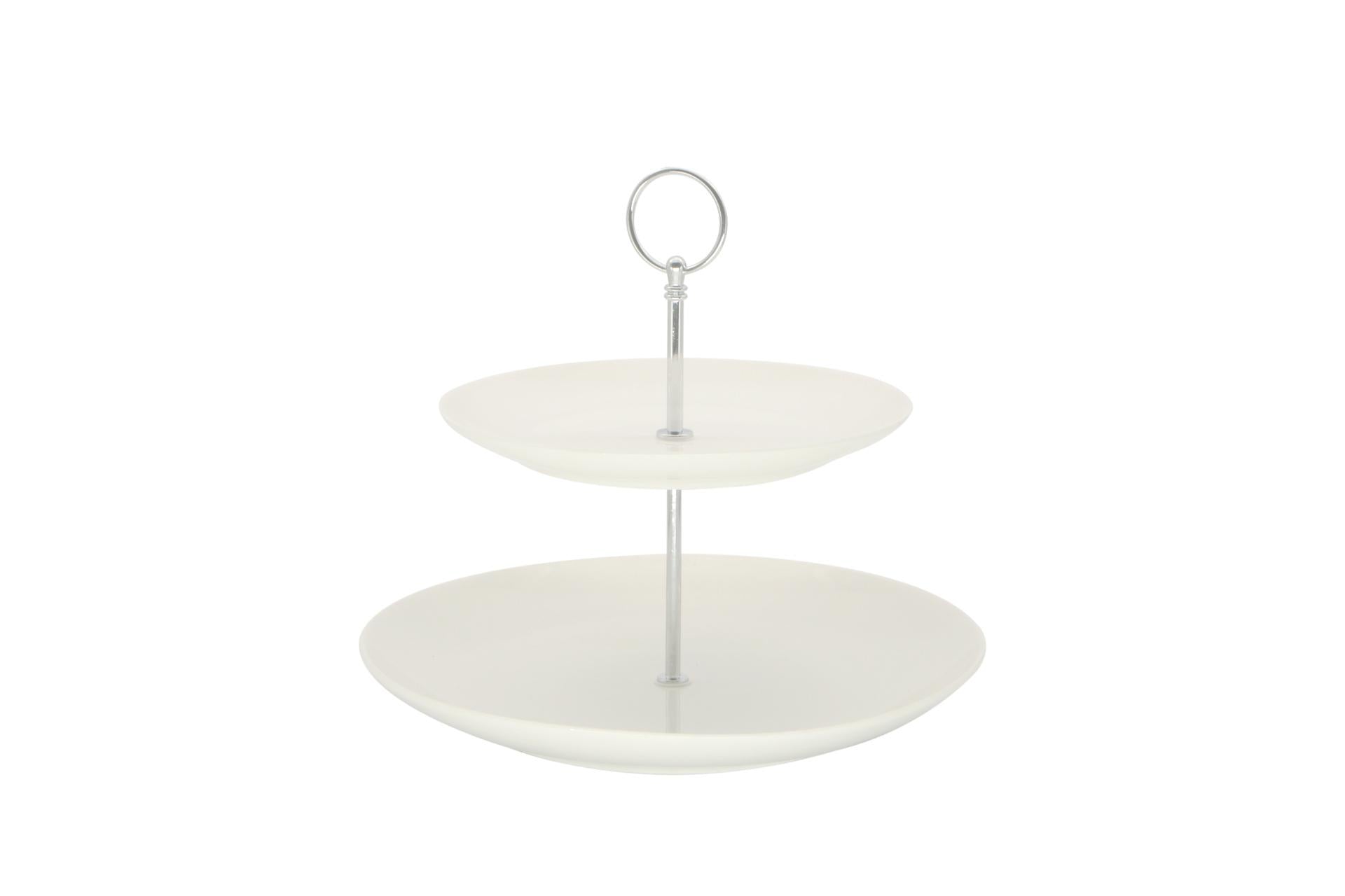Import Tavola Professional Alzata 2 Piani Tonda Ø27.2 cm - H.23 cm In Porcellana Bianca