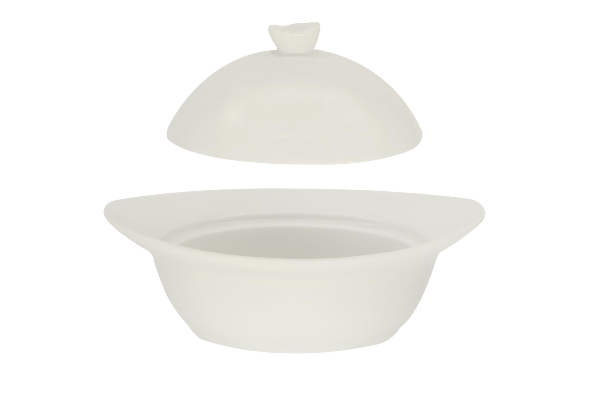 Import Tavola Professional Cocotte Ovale Bianca Con Coperchio H.9 cm - 16.6 x 14.3 cm In Porcellana Bianca - Set 4 Pz