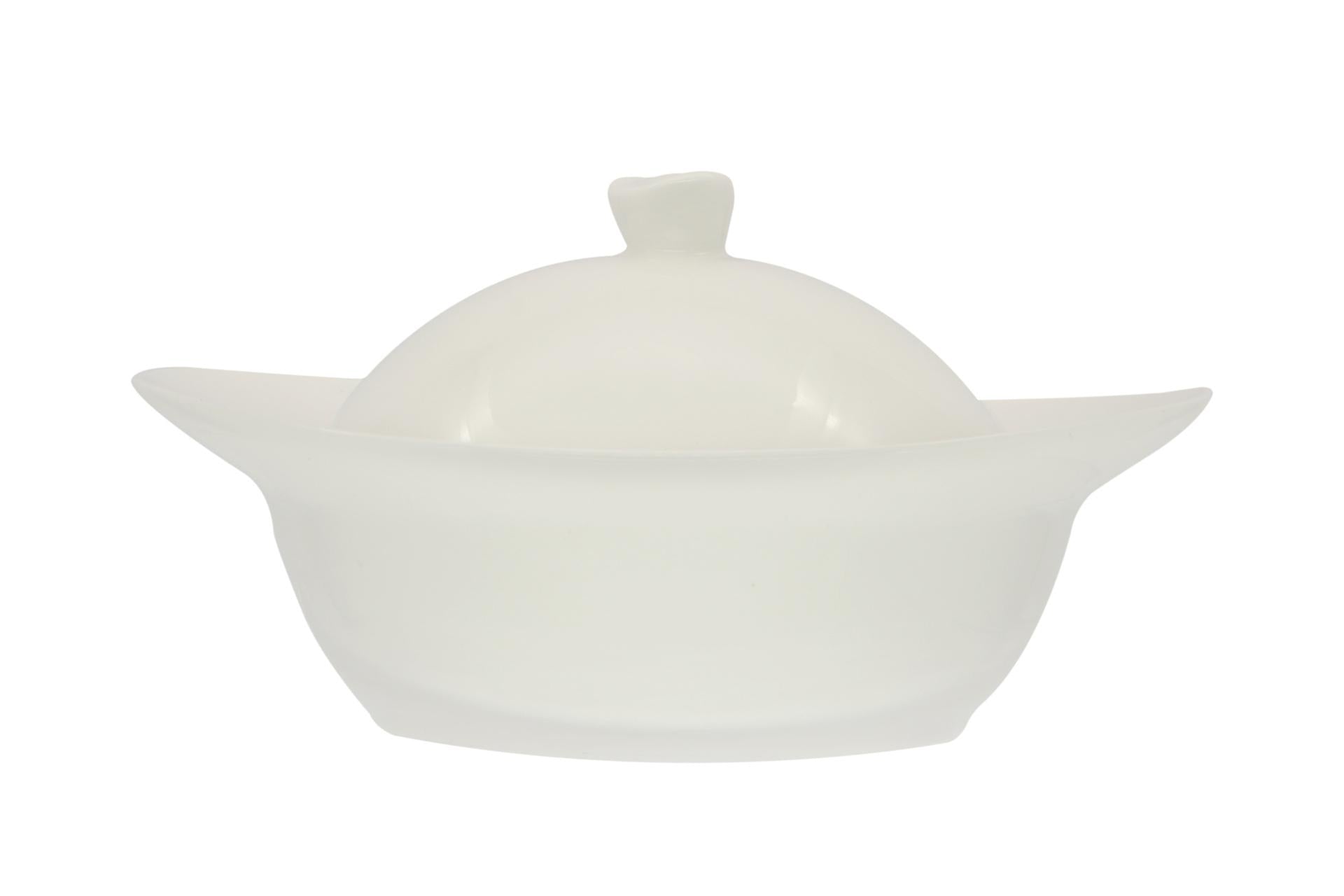 Import Tavola Professional Cocotte Ovale Bianca Con Coperchio H.9 cm - 16.6 x 14.3 cm In Porcellana Bianca - Set 4 Pz