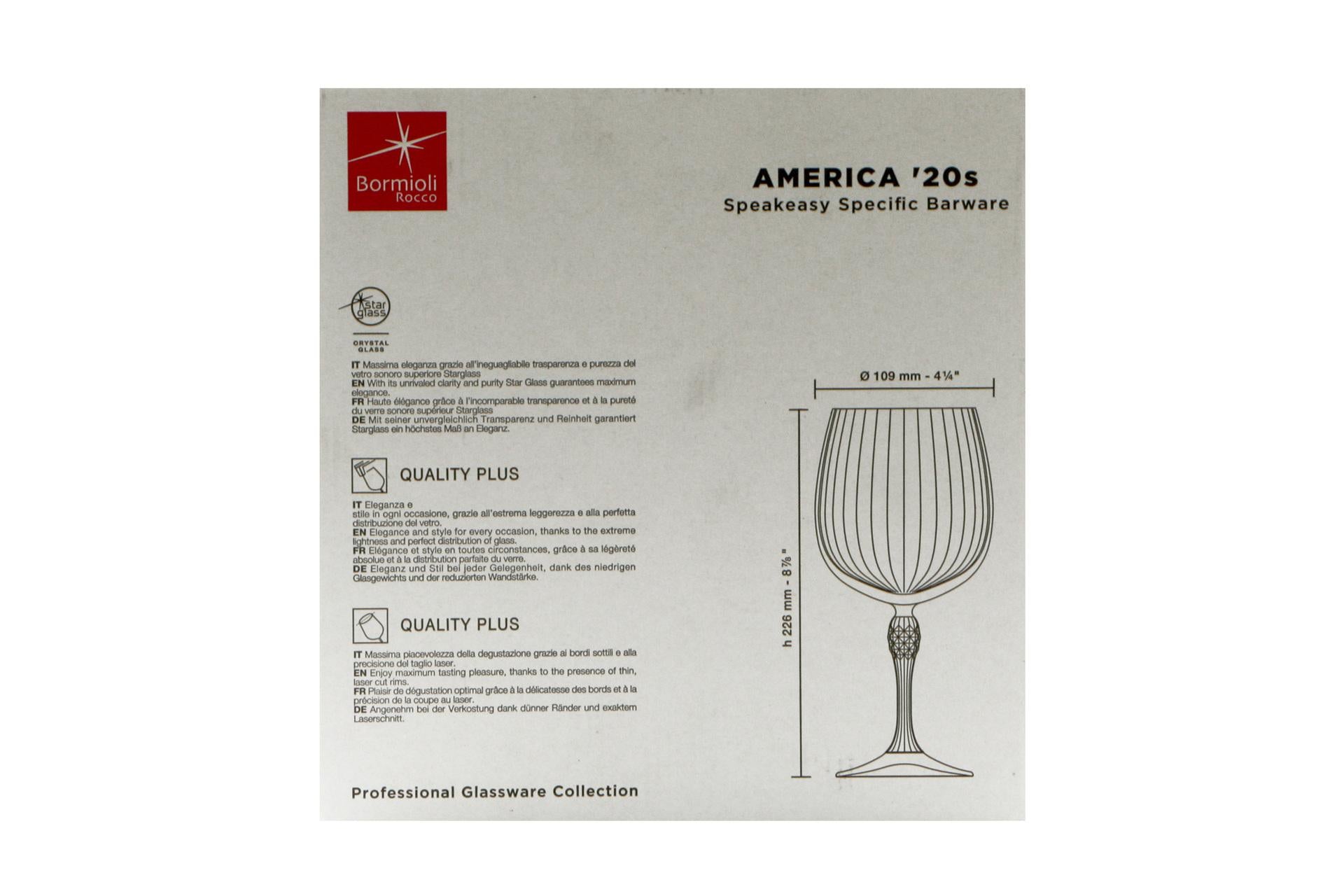 Bormioli Rocco America '20s Set 6 Calici Cocktail Gin Tonic H.22.6 cm - 74.5 cl In Vetro Soffiato - Set 6 Pz 6