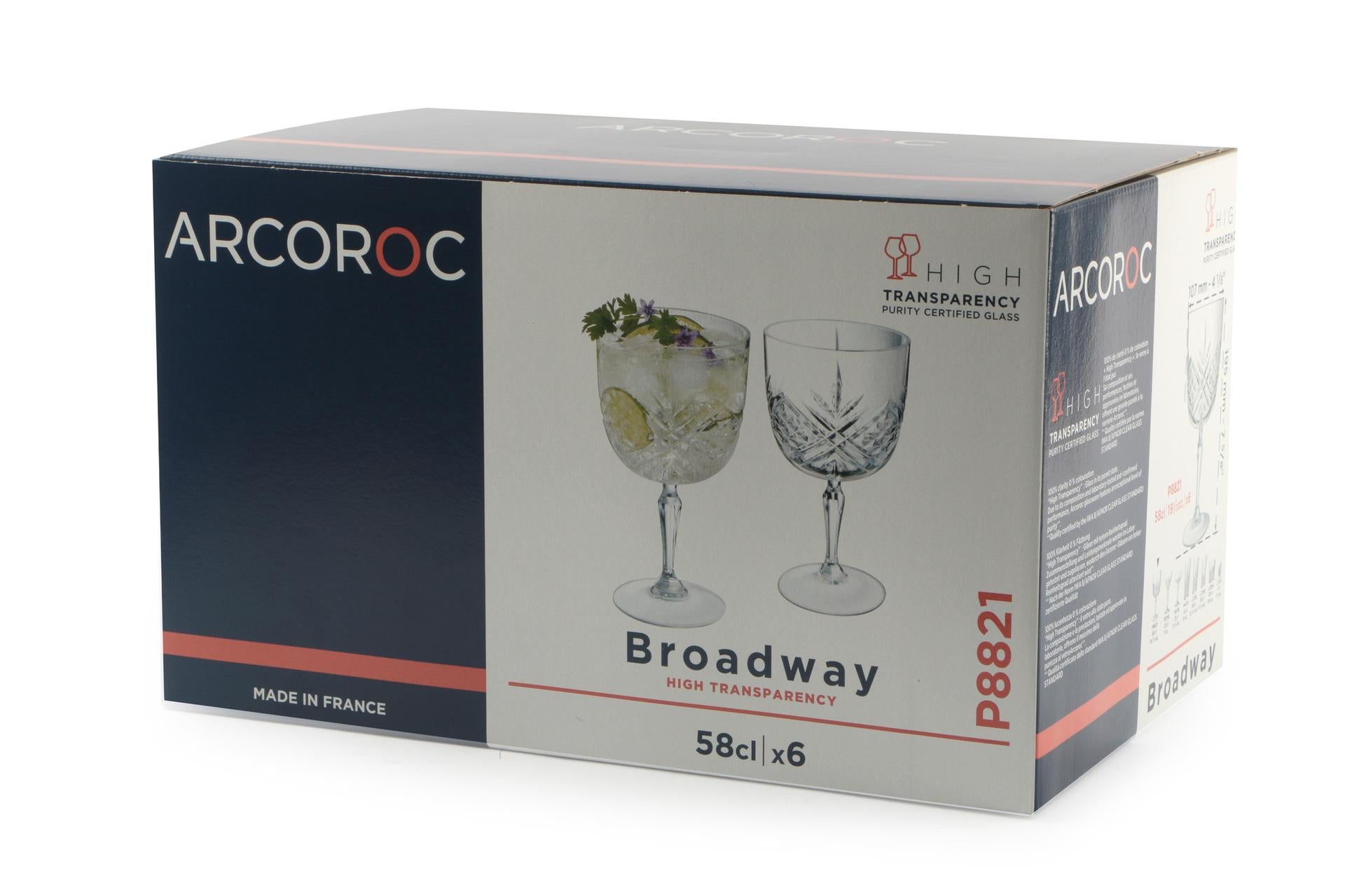 Arcoroc Broadway Calice Gin 58 cl - H 195 mm Ø 107 mm In Vetro Resistente - Set 6 Pz 6