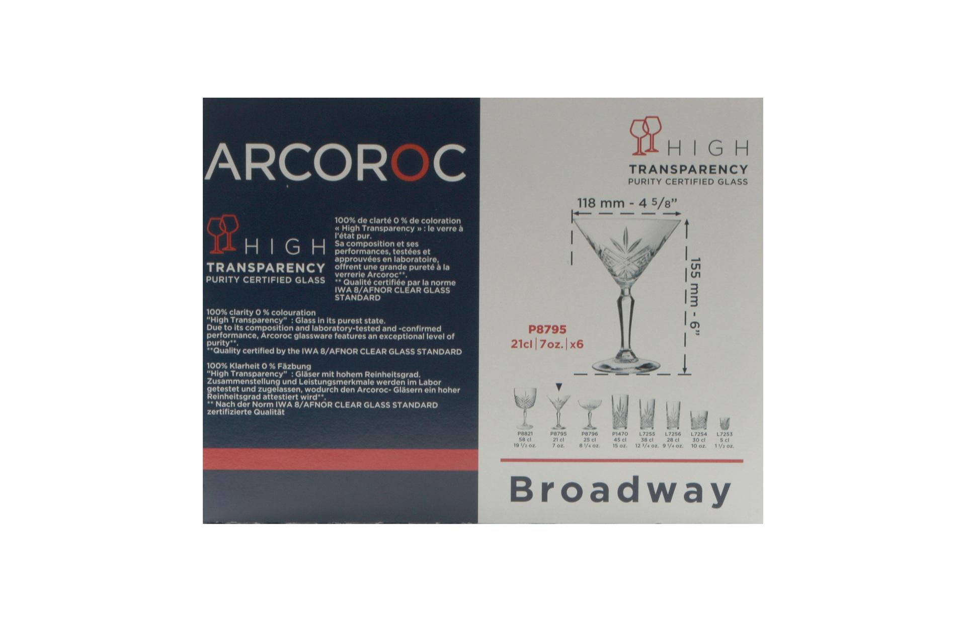 Arcoroc Broadway Calice Cocktail Cl.21 - H.155 mm Ø118 mm In Vetro Trasparente - Set 6 Pz 6