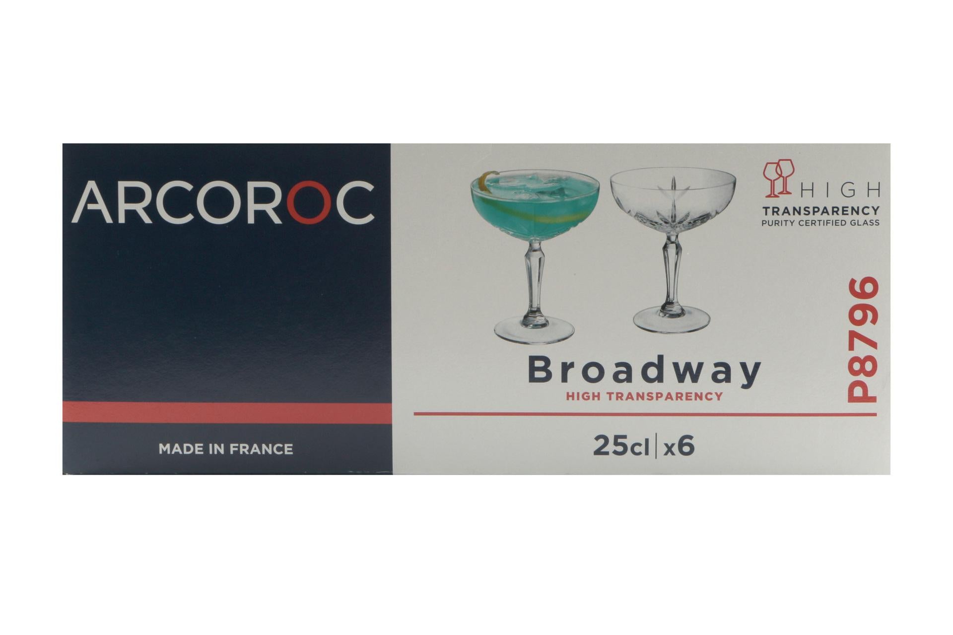 Arcoroc Broadway Calice Coppa 25 cl - H.138 mm Ø115 mm In Vetro Trasparente - Set 6 Pz 6