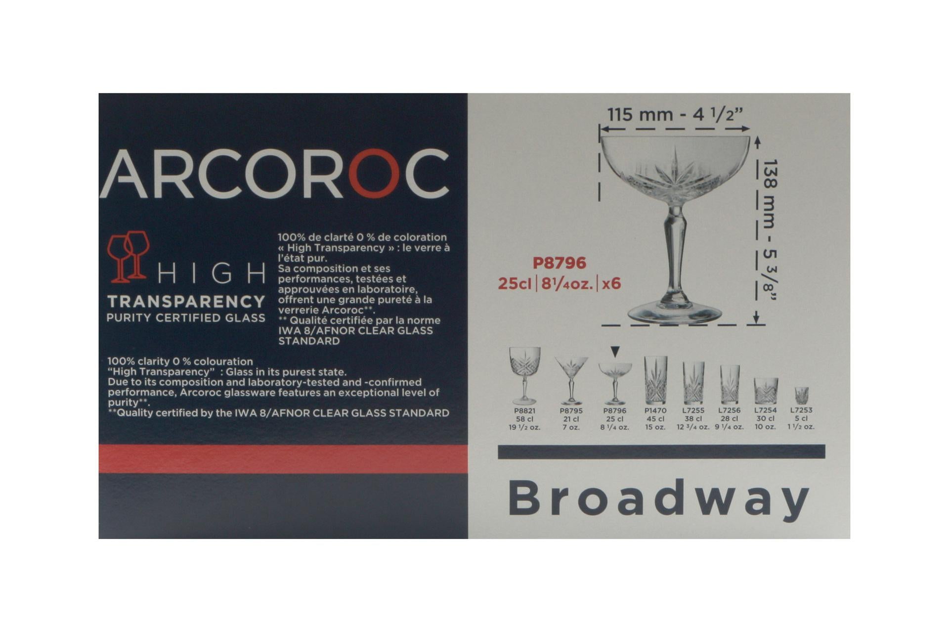 Arcoroc Broadway Calice Coppa 25 cl - H.138 mm Ø115 mm In Vetro Trasparente - Set 6 Pz 7