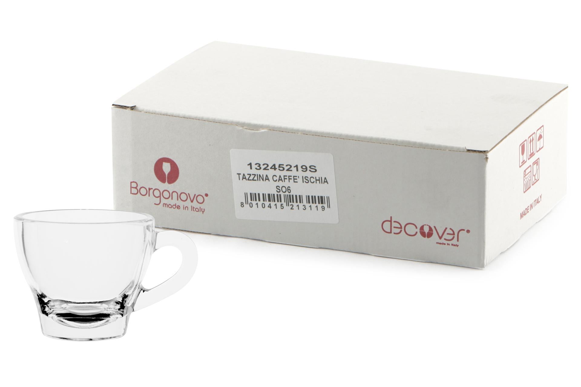 Borgonovo Ischia Tazza Caffè 8 cl In Vetro Trasparente - Abbinabile al Piattino In Vetro - Set 6 Pz