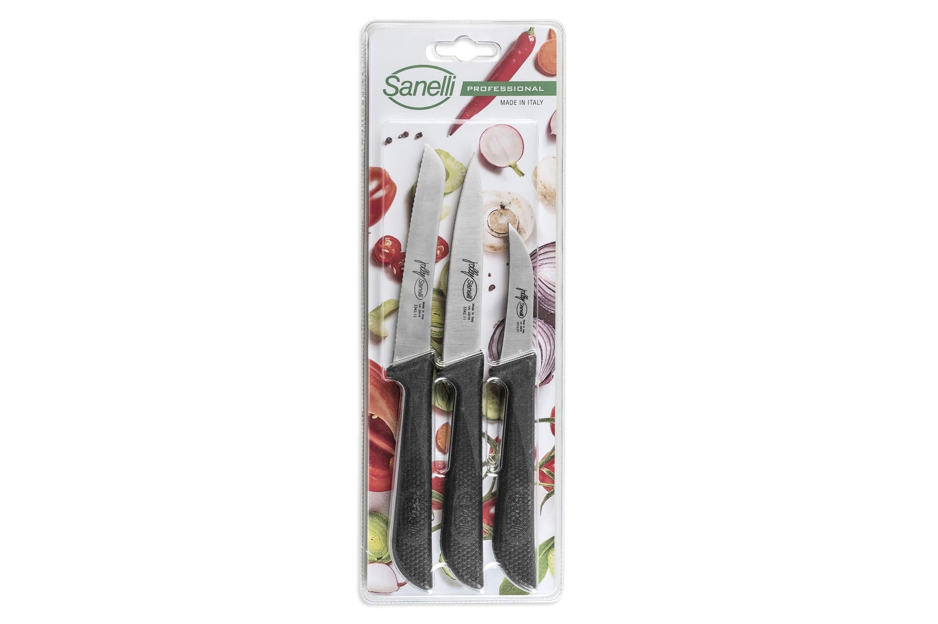 Sanelli Jolly Set Coltelli 3 Pezzi - Spelucchino, Pomodoro, Verdura Con Manico Antiscivolo - Set 3 Pz