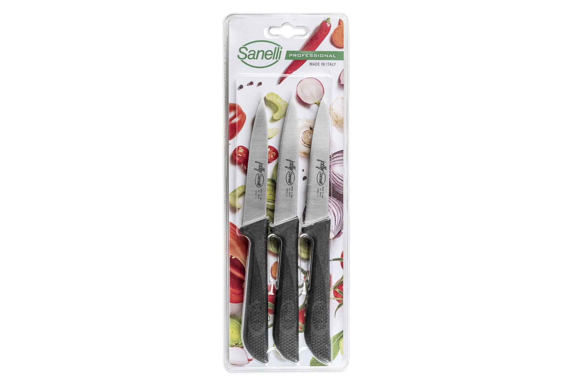 Sanelli Jolly Spelucchino Microseghettato 10 cm - Set 3 Pezzi Con Lama Microseghettata Per Carne - Set 3 Pz