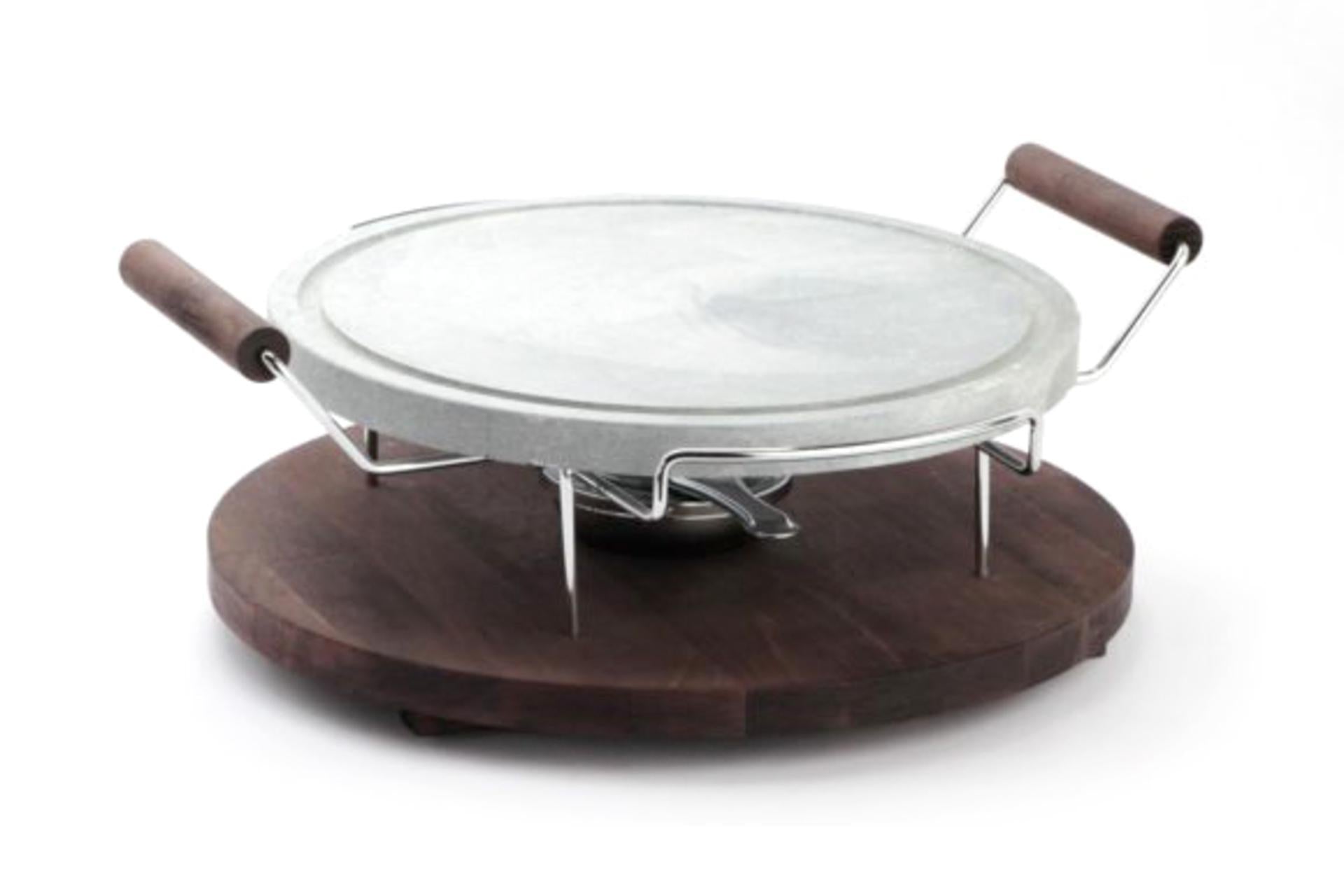 Bisetti Pietra Ollare Rotonda Ø30 cm Con Base In Legno e Fornelletto