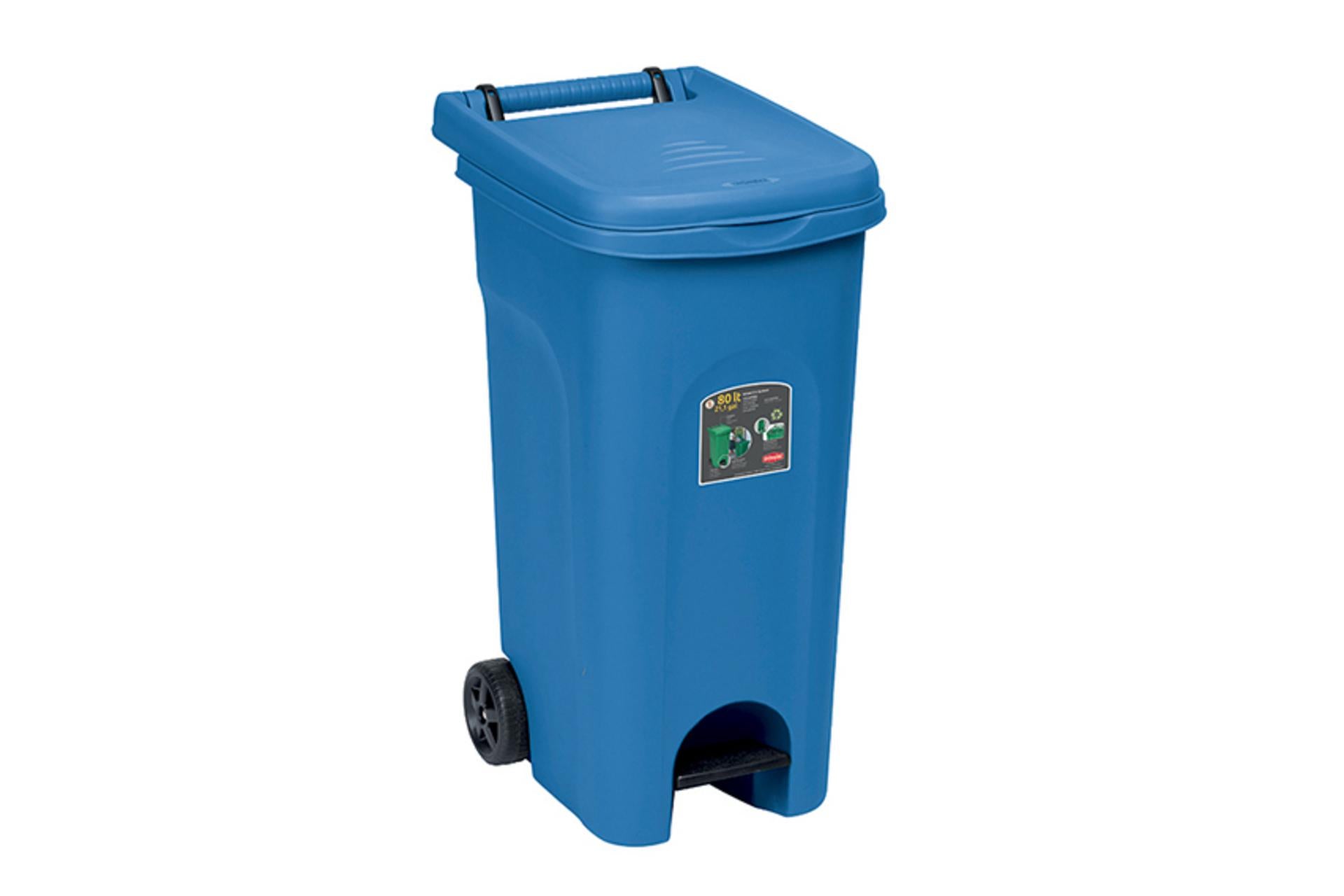 Stefanplast Urban Eco System Bidone Carrellato 80L Blu Capri Con Ruote e Pedale