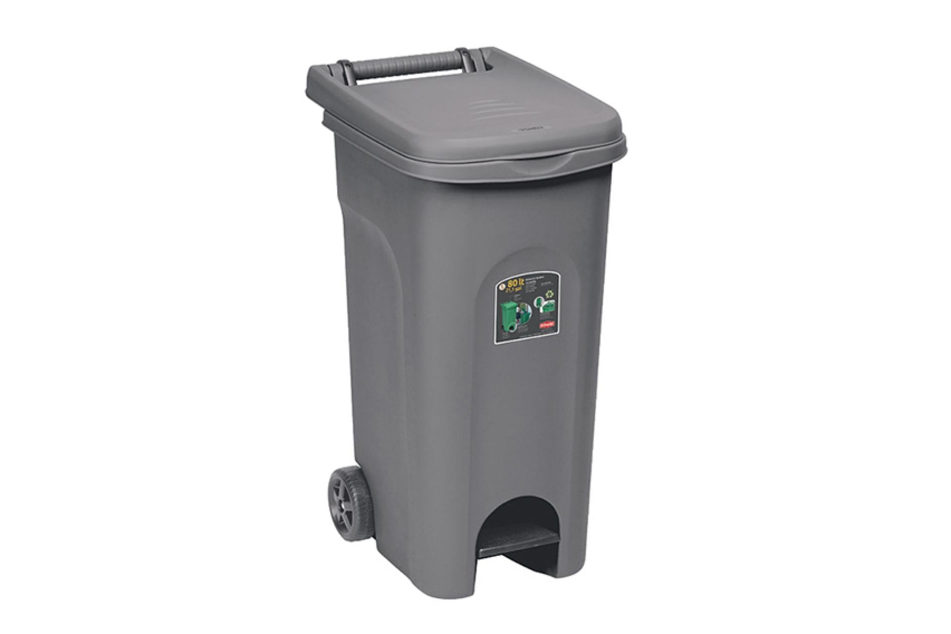 Stefanplast Urban Eco System Bidone Carrellato 80L Grigio Polvere Con Ruote e Pedale