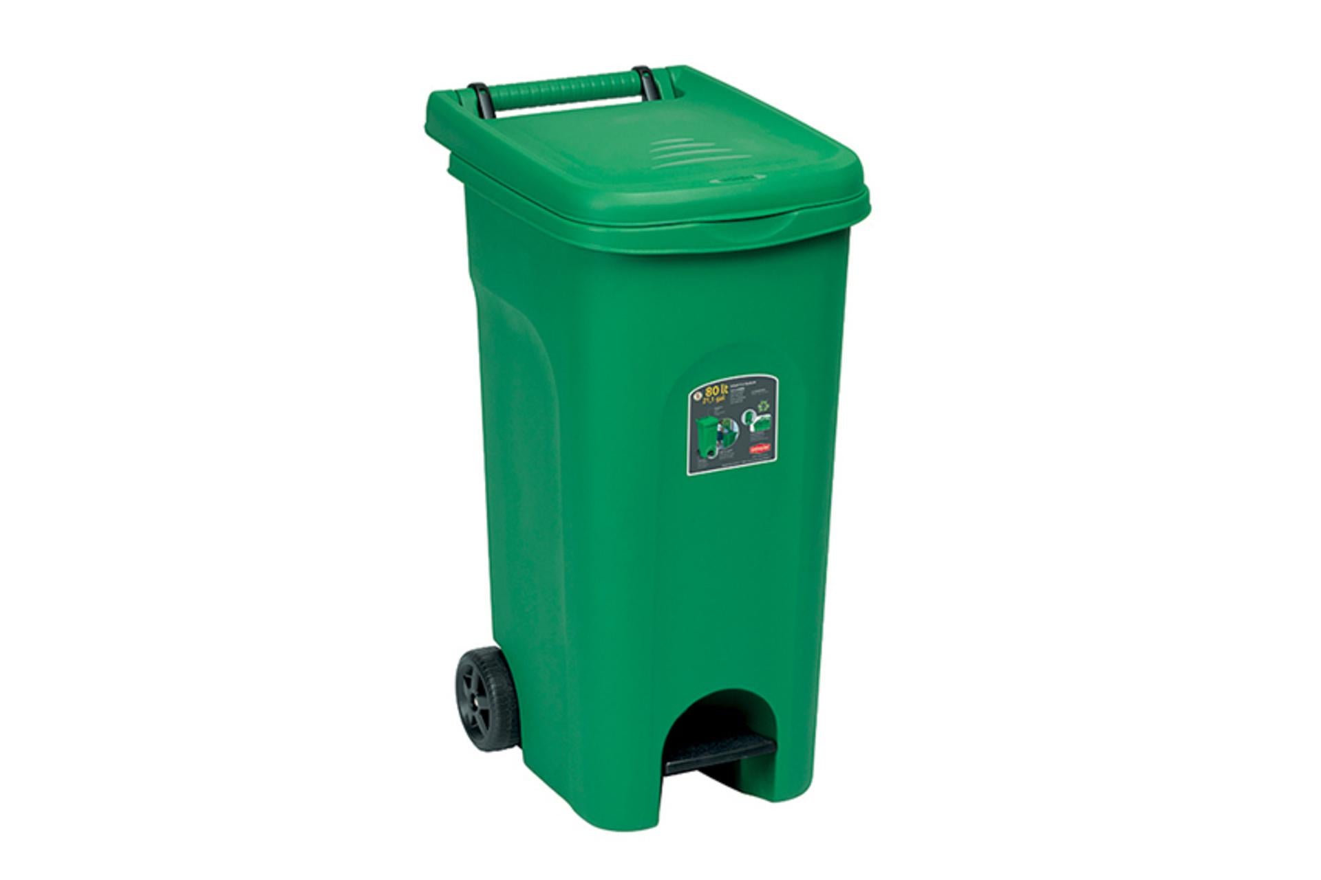 Stefanplast Urban Eco System Bidone Carrellato 80L Verde Con Ruote e Pedale