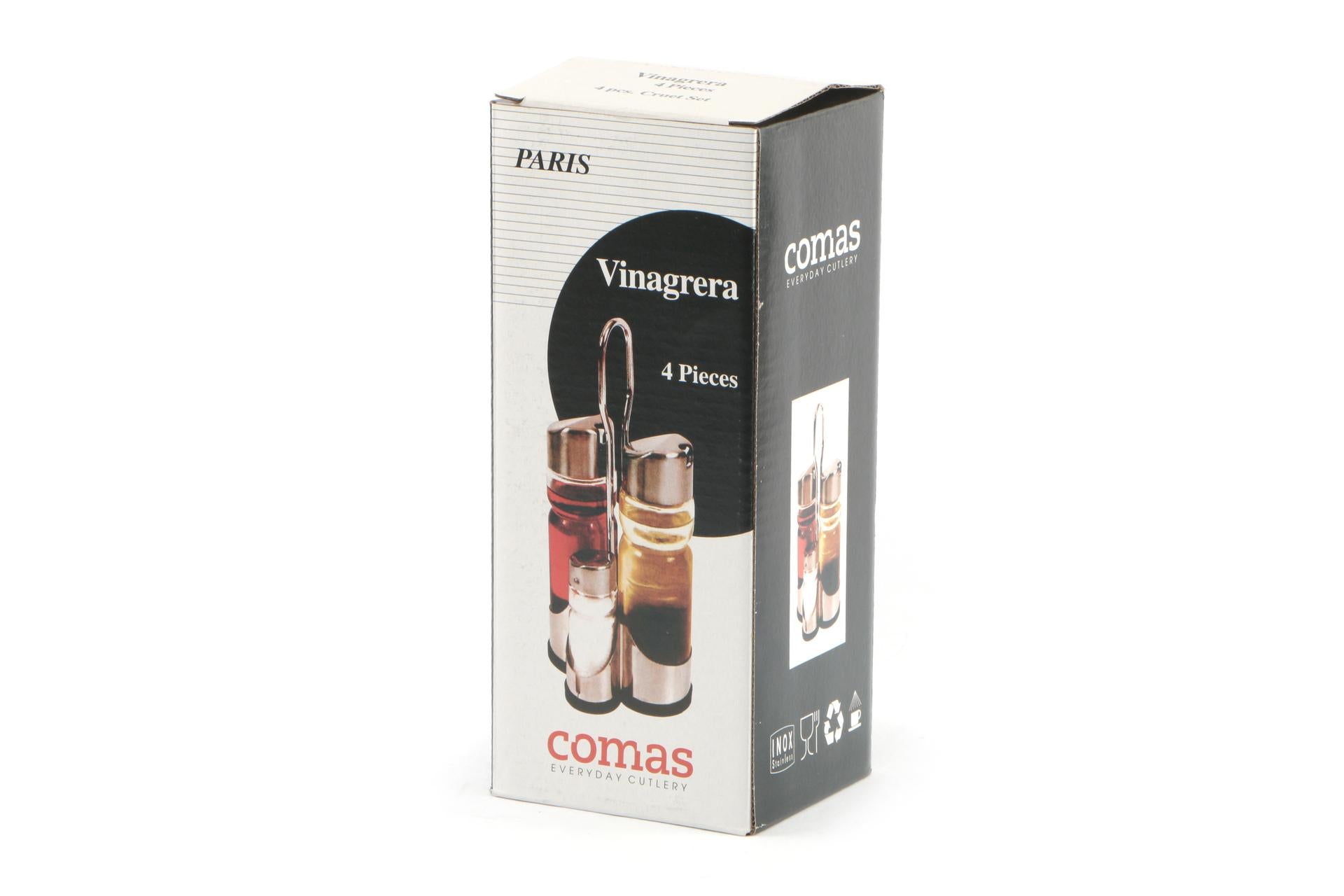 Comas Set Menage 4 Pezzi In Vetro e Acciaio Inox - Oliera e Saliera Con Supporto Inox - Set 4 Pz 3