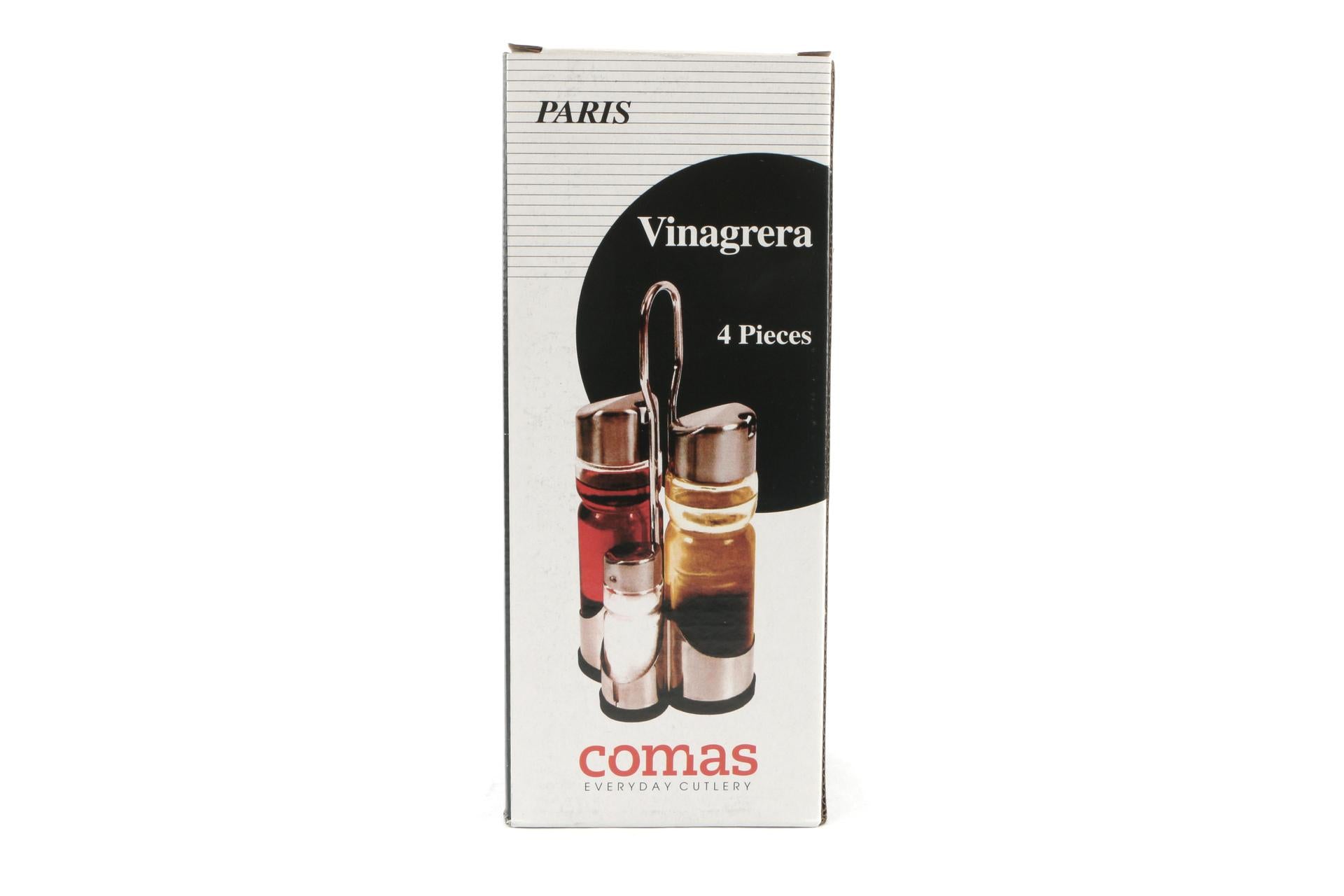 Comas Set Menage 4 Pezzi In Vetro e Acciaio Inox - Oliera e Saliera Con Supporto Inox - Set 4 Pz 4