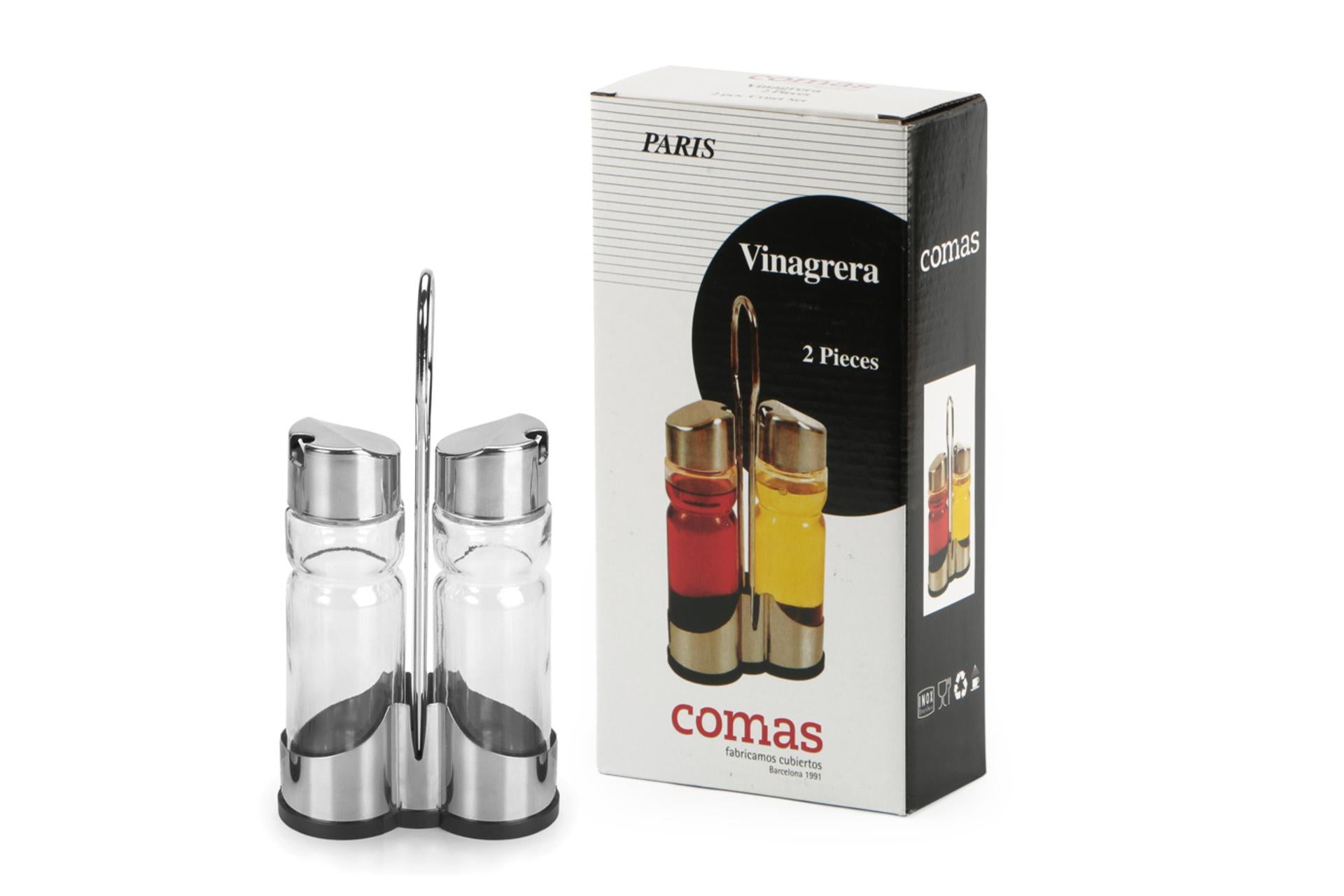 Comas Menage 2 Pezzi Olio-Aceto In Vetro e Acciaio Inox Con Supporto - Set 2 Pz