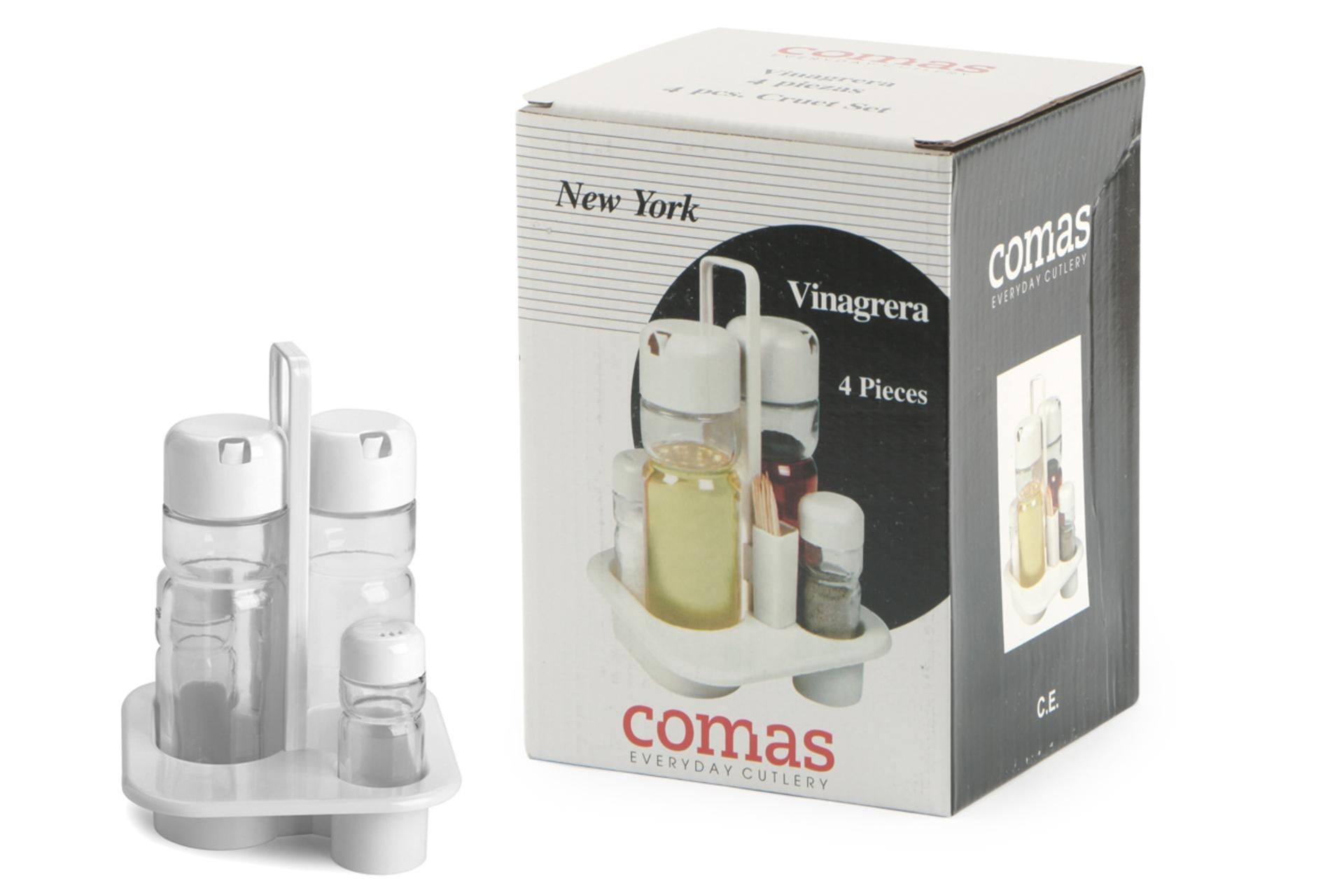 Comas Menage New York 4 Pezzi - Olio, Aceto, Pepe, Sale Con Supporto In ABS