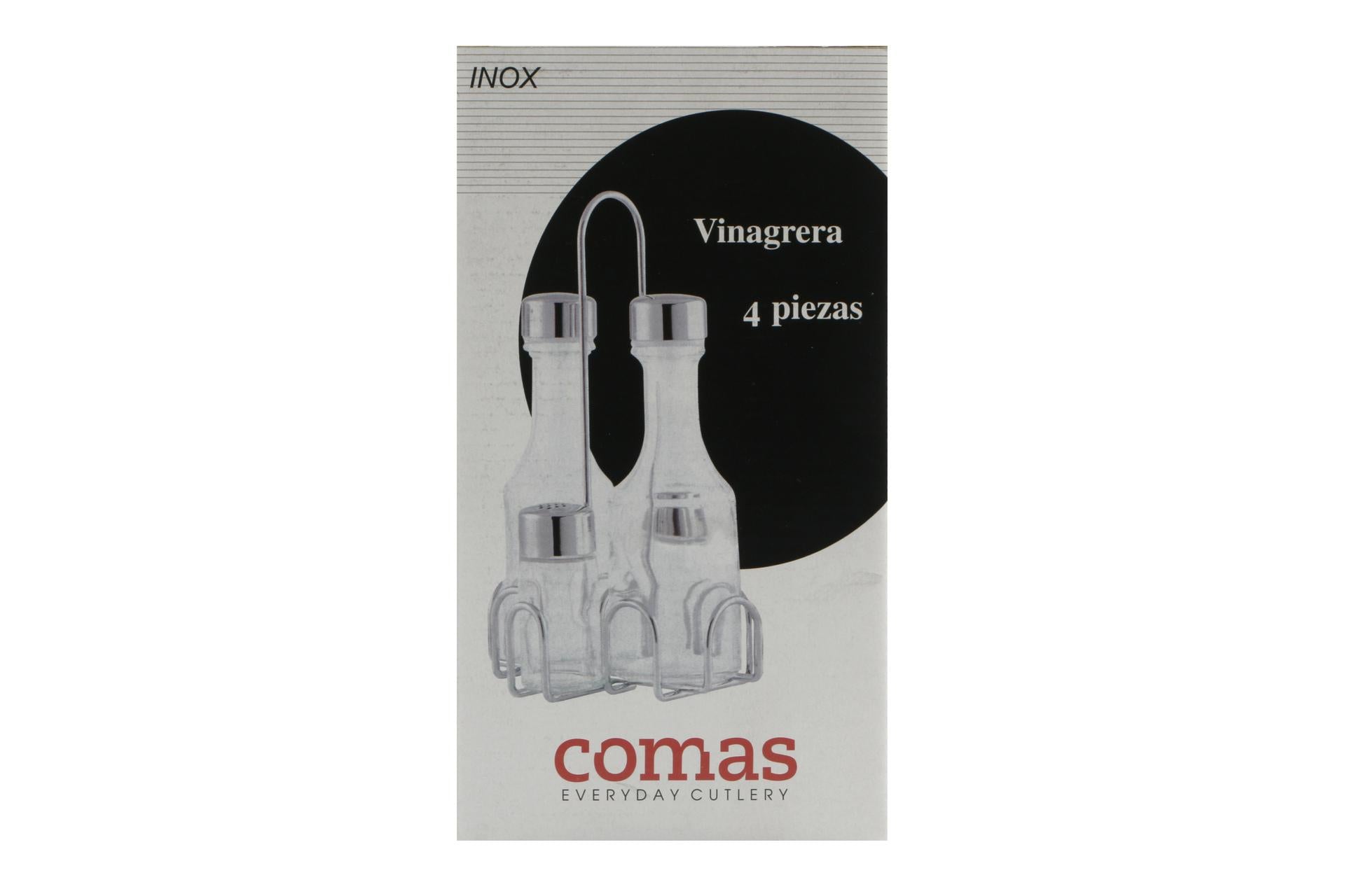 Comas Menage 4 Pezzi In Vetro e Acciaio Inox 3103 - Set Oliera Con Supporto Filo Inox - Set 4 Pz 4