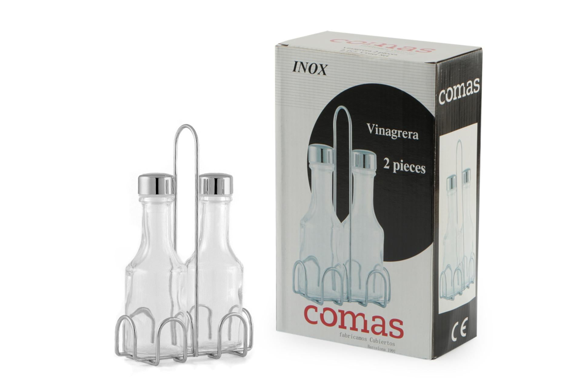Comas Menage 2 Pezzi Olio-Aceto In Vetro e Acciaio Inox 3164 Con Supporto In Filo di Acciaio Inox - Set 2 Pz