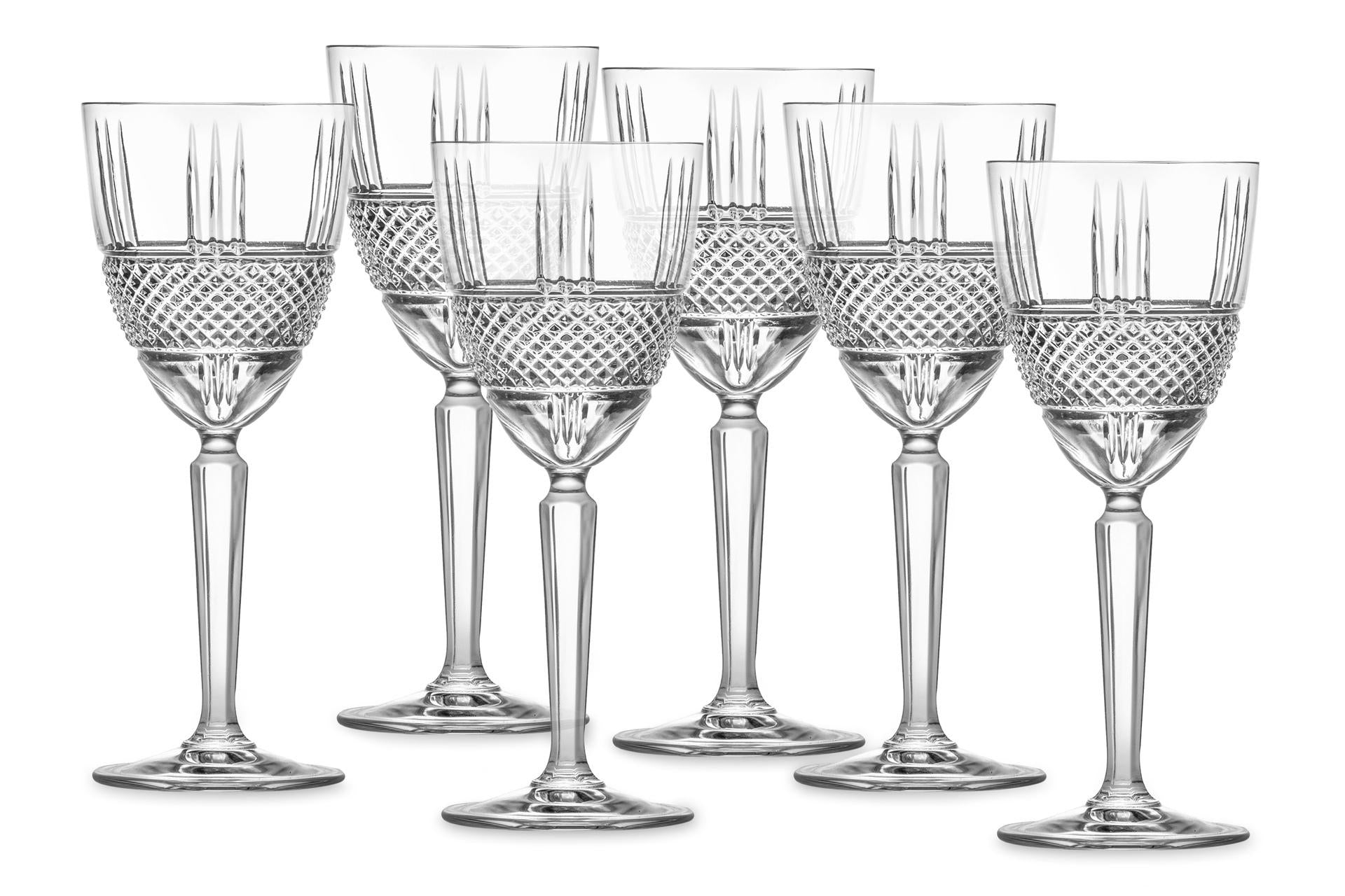 RCR Cristalleria Italiana Brillante Set 6 Calici Acqua Cl 29 In Eco-Crystal Con Design Intaglio a Diamante - Set 6 Pz