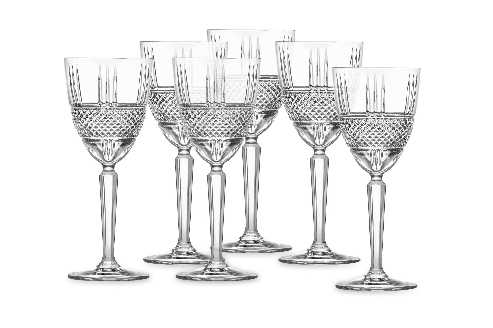 RCR Cristalleria Italiana Brillante Set 6 Calici Vino 23 cl In Eco-Crystal Con Design Intaglio a Diamante - Set 6 Pz