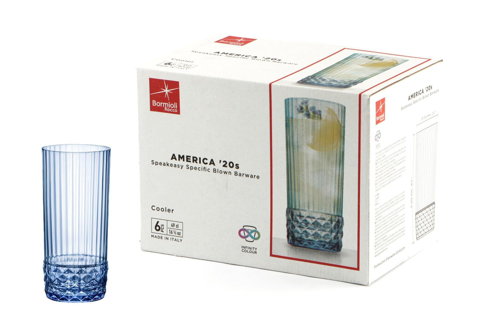 Bormioli Rocco America '20s Bicchieri Cooler Blu Zaffiro 49 cl - Confezione da 6 - Set 6 Pz 3