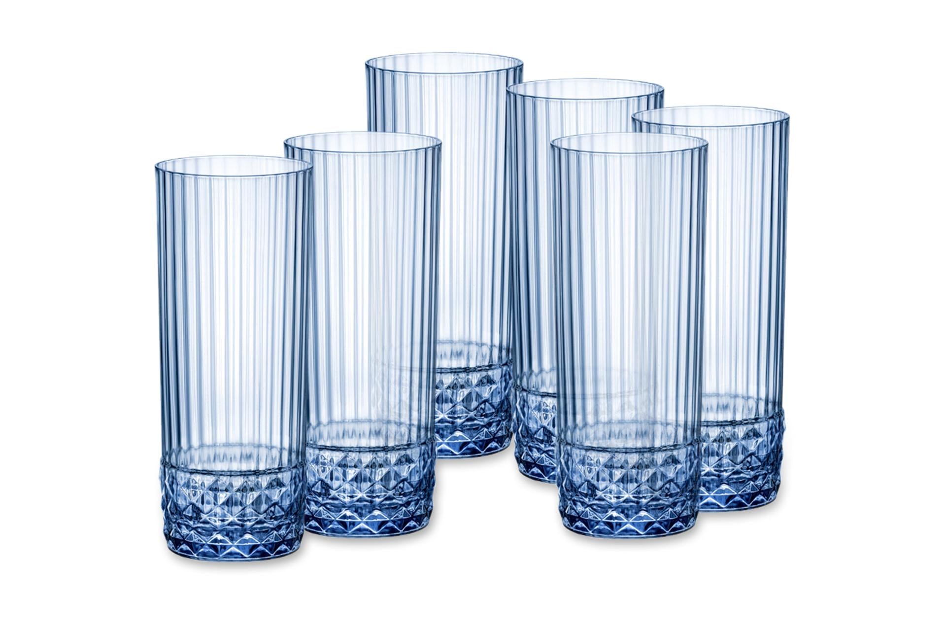 Bormioli Rocco America '20s Set 6 Bicchieri Long Drink Blu Zaffiro 40 cl - H.15.8 cm Ø6.8 cm - Set 6 Pz