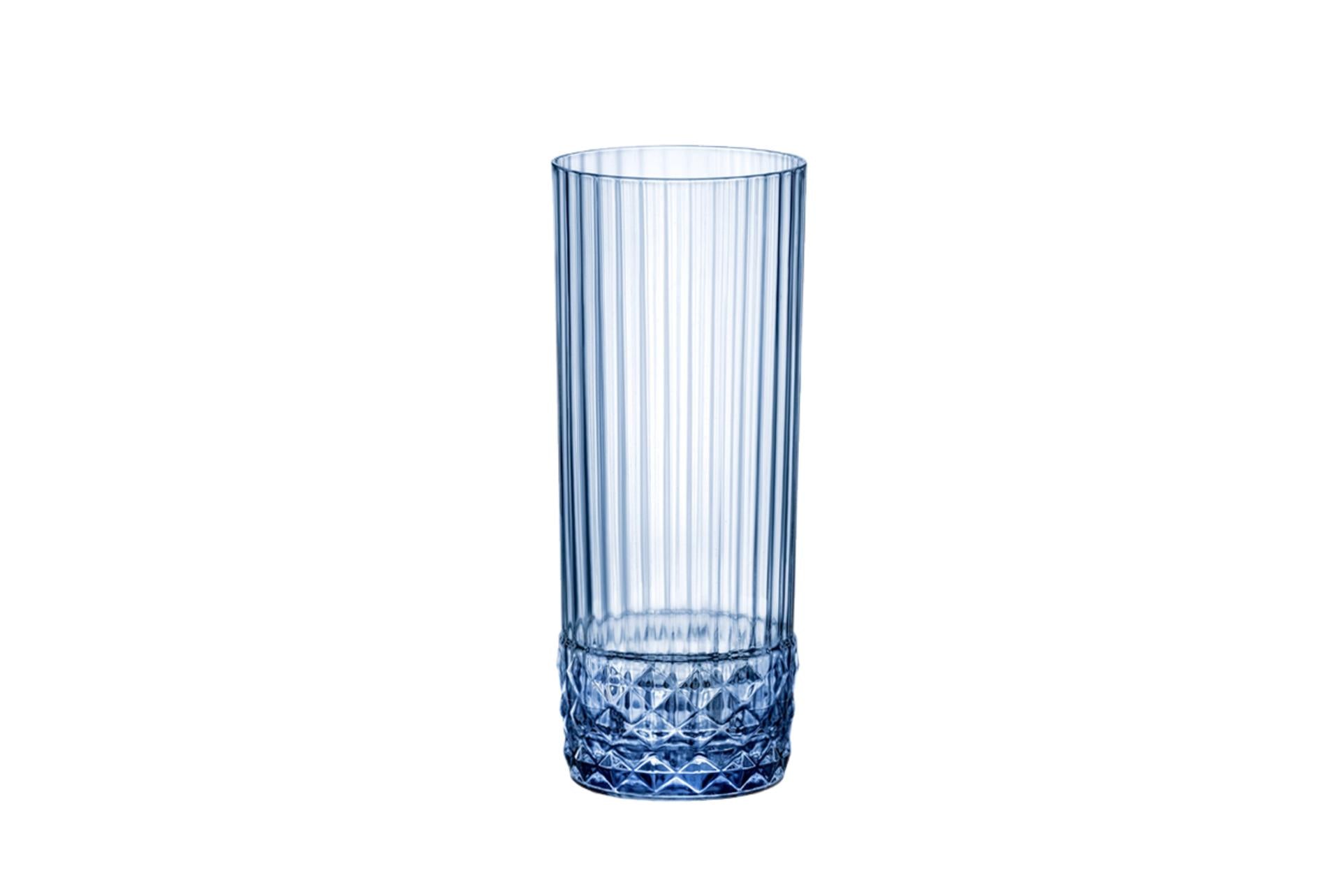 Bormioli Rocco America '20s Set 6 Bicchieri Long Drink Blu Zaffiro 40 cl - H.15.8 cm Ø6.8 cm - Set 6 Pz