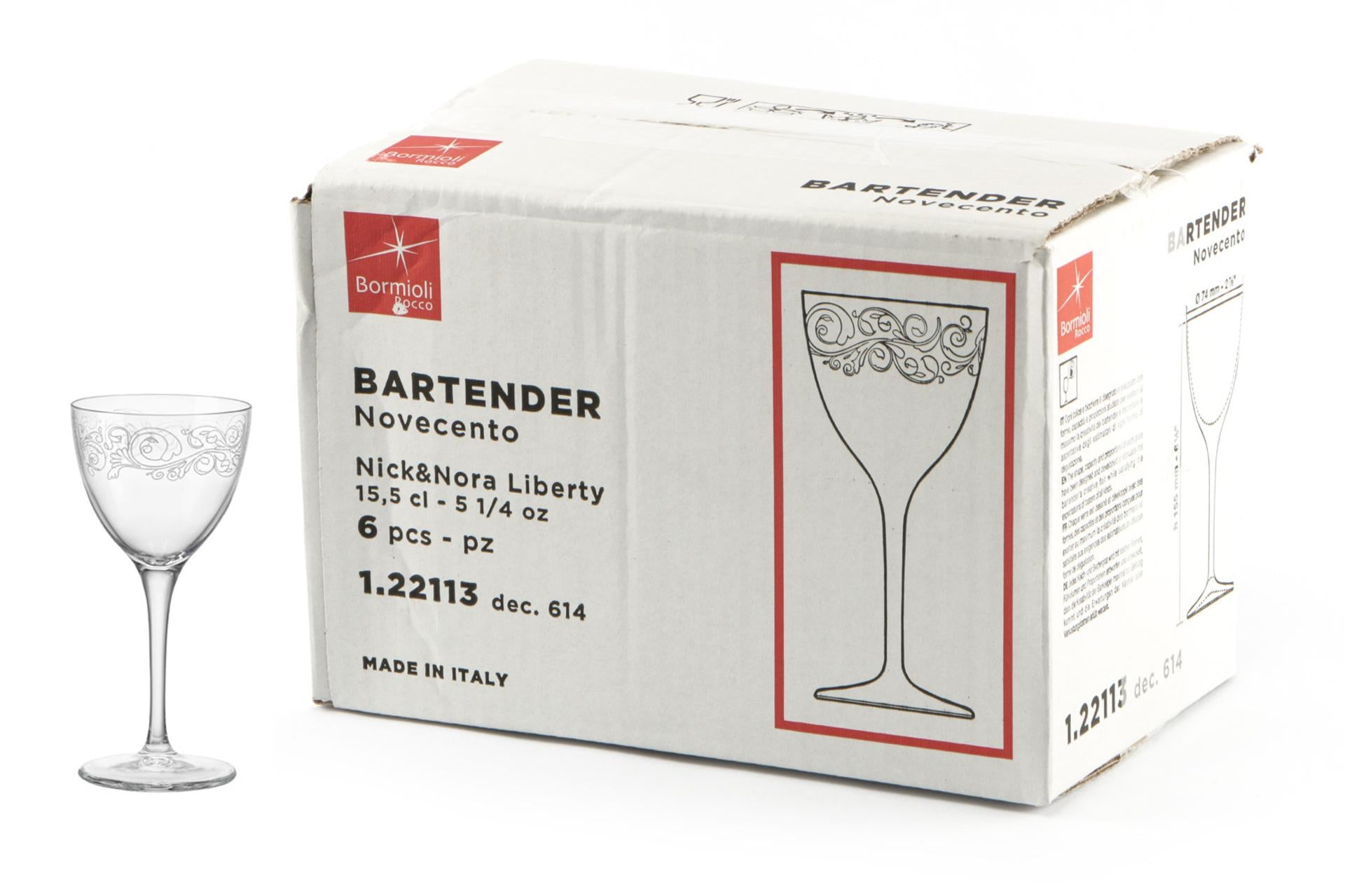Bormioli Rocco Bartender Novecento Liberty Calice Nick e Nora 15.5 cl - H 15.5 cm Ø7.4 cm Decorato al Laser - Set 6 Pz