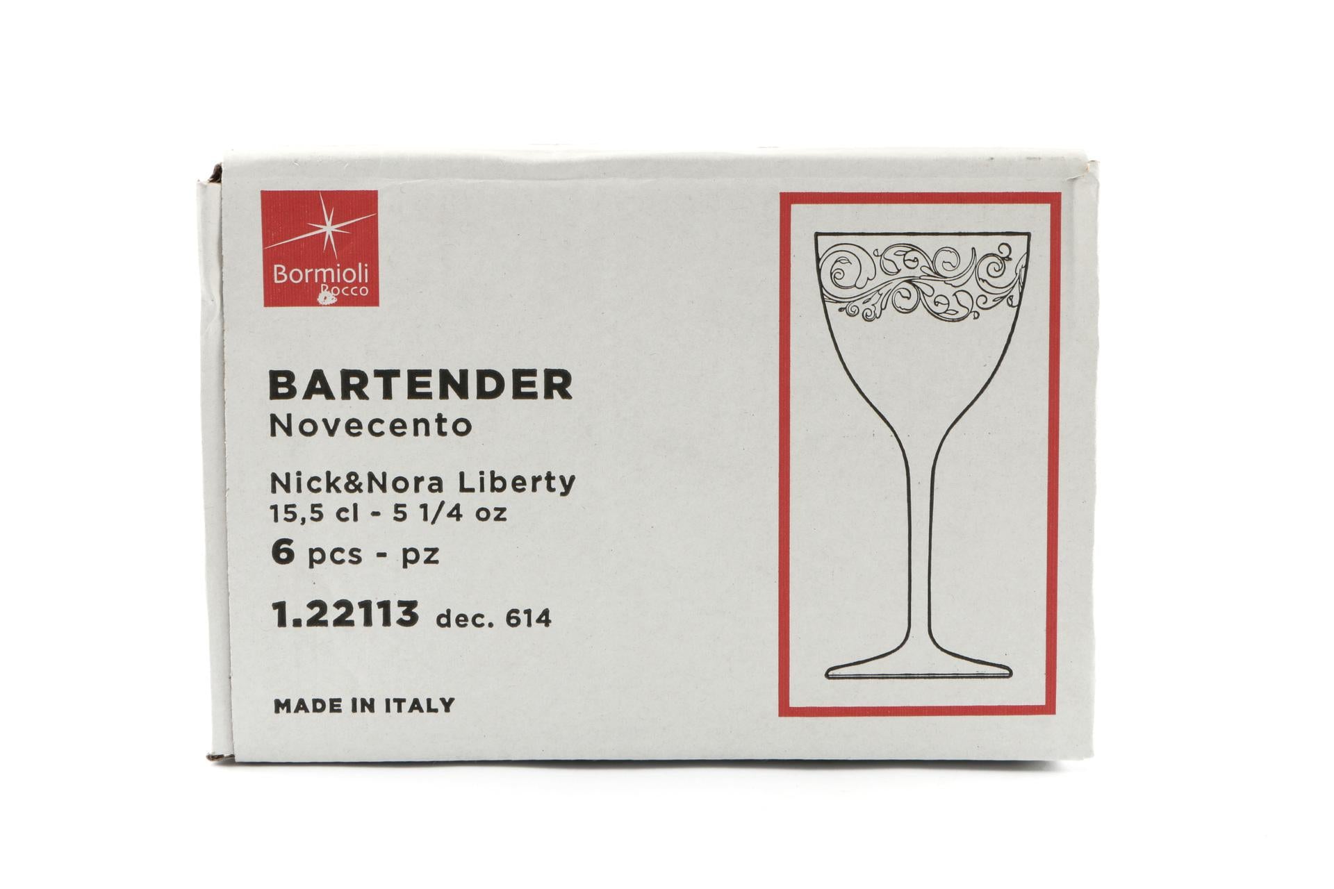 Bormioli Rocco Bartender Novecento Liberty Calice Nick e Nora 15.5 cl - H 15.5 cm Ø7.4 cm Decorato al Laser - Set 6 Pz 6