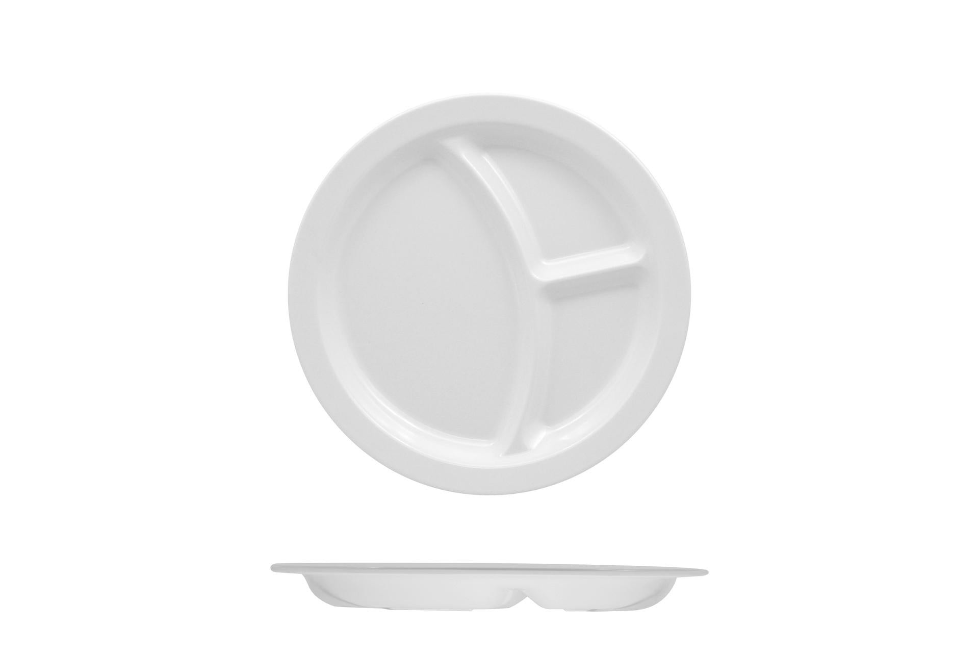 Vivenzi Piatto 3 Scomparti Ø21 cm In Melamina Bianco - Set 12 Pz